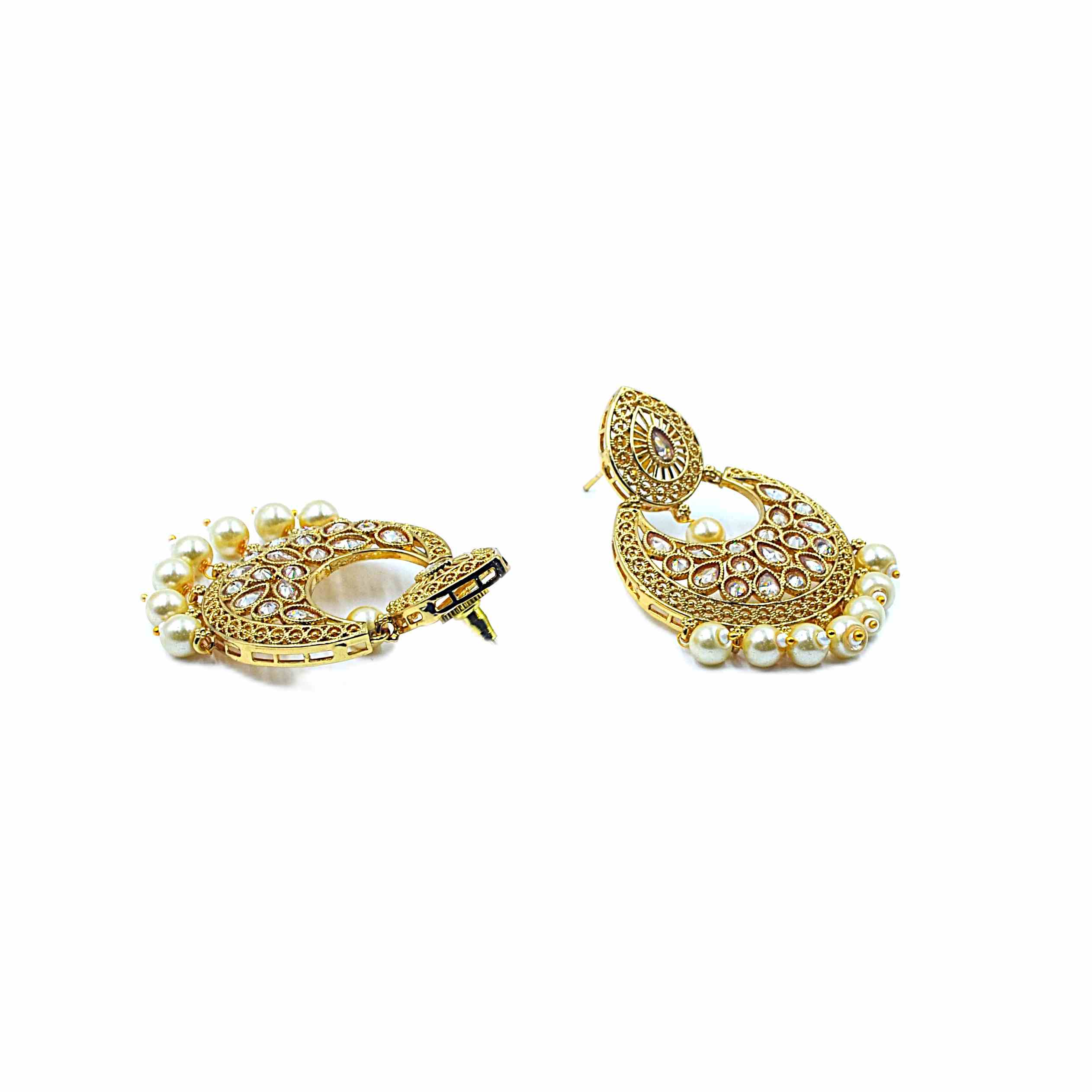 The Nila Gold Plated Chandbali with Pearl Drops