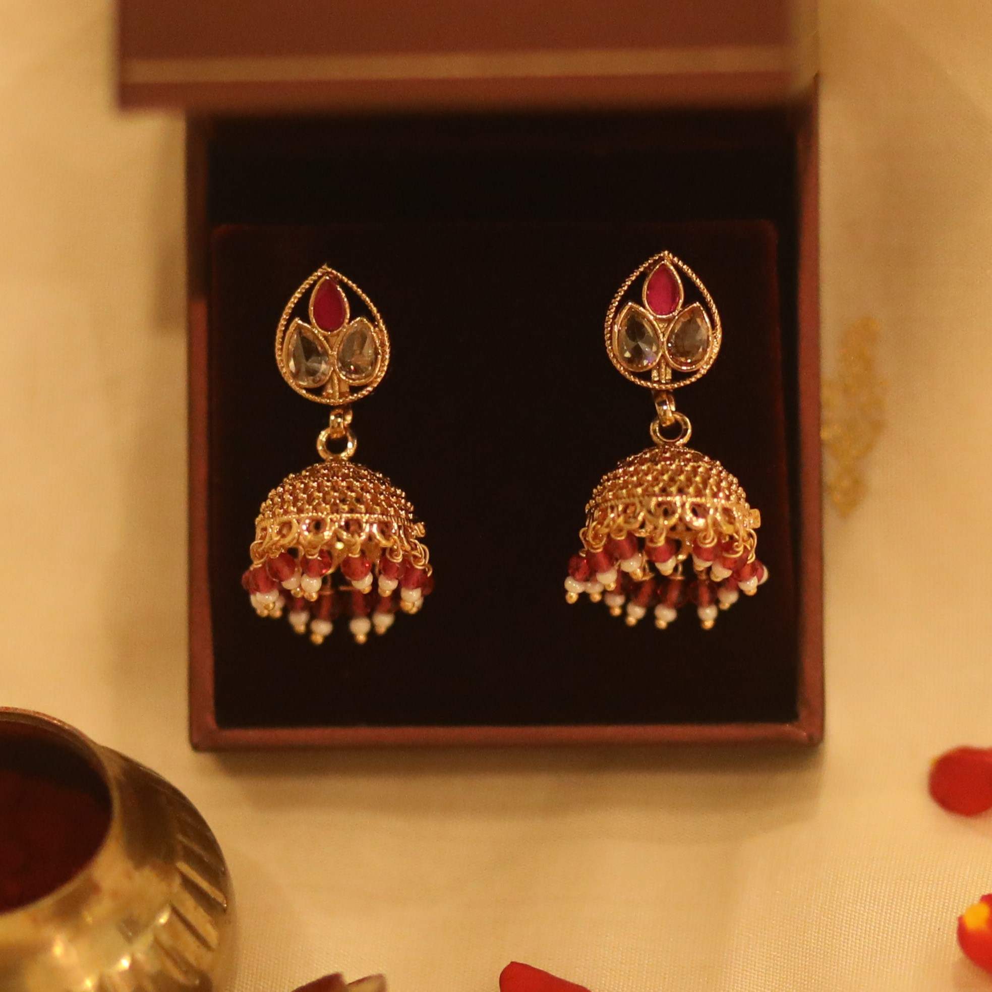 The Nila Gold Plated Ruby Ethnic Jhumkas