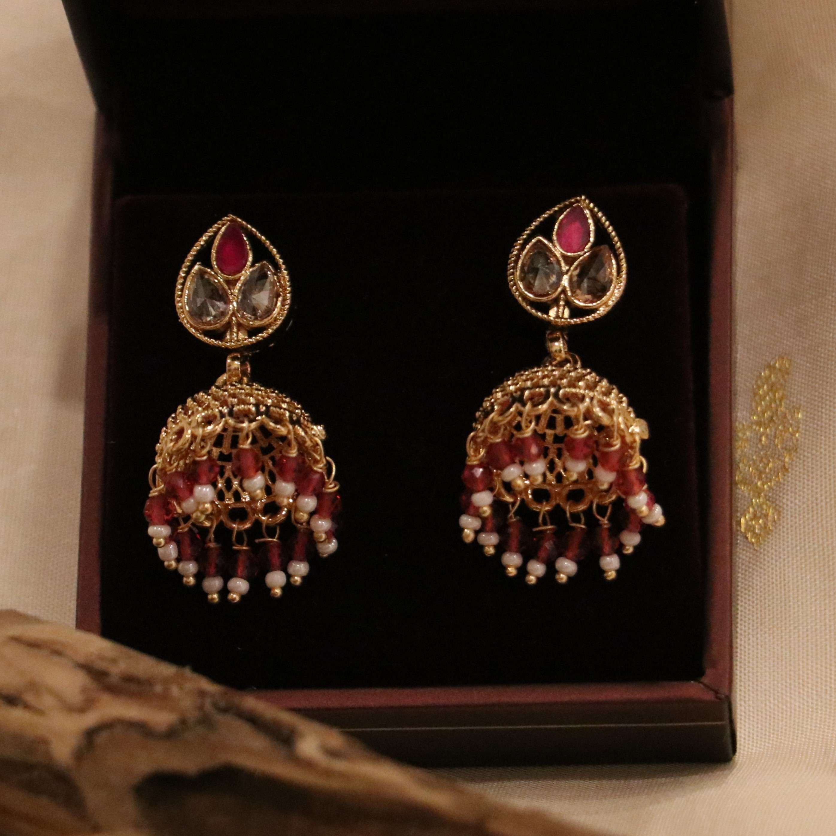 The Nila Gold Plated Ruby Ethnic Jhumkas