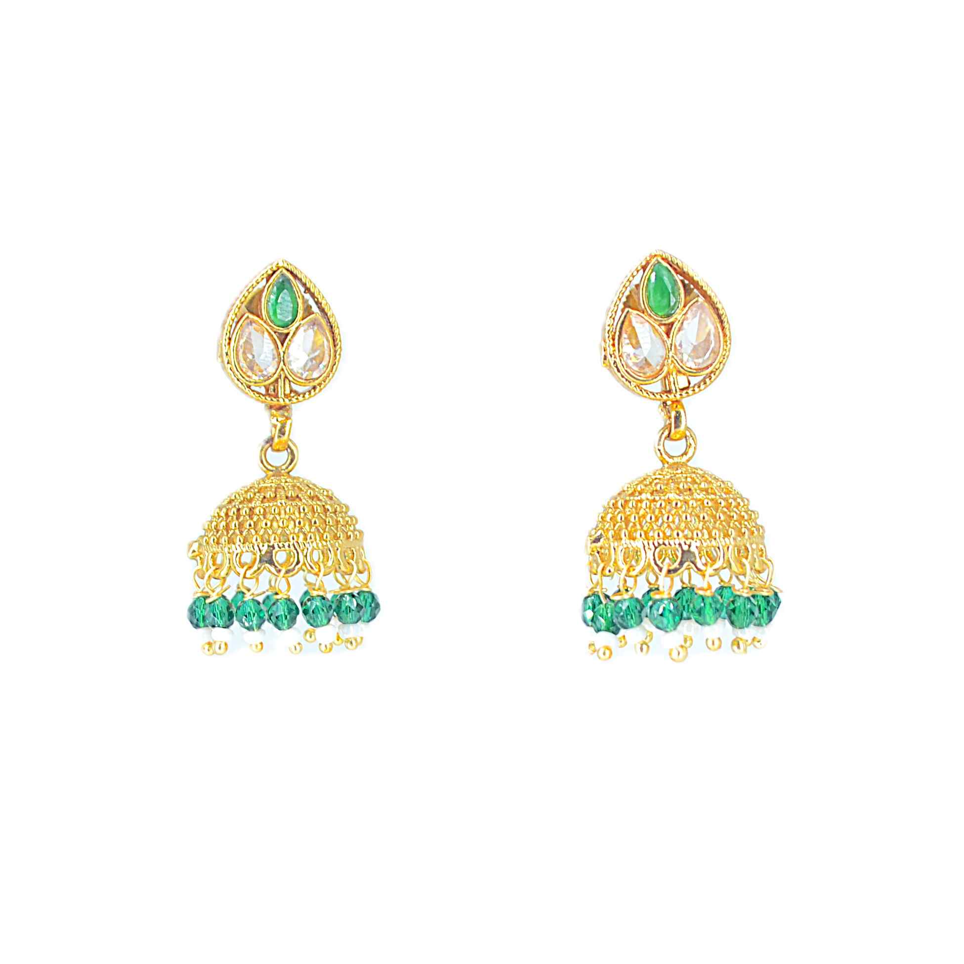 The Nila Gold Plated Emerald Ethnic Jhumkas