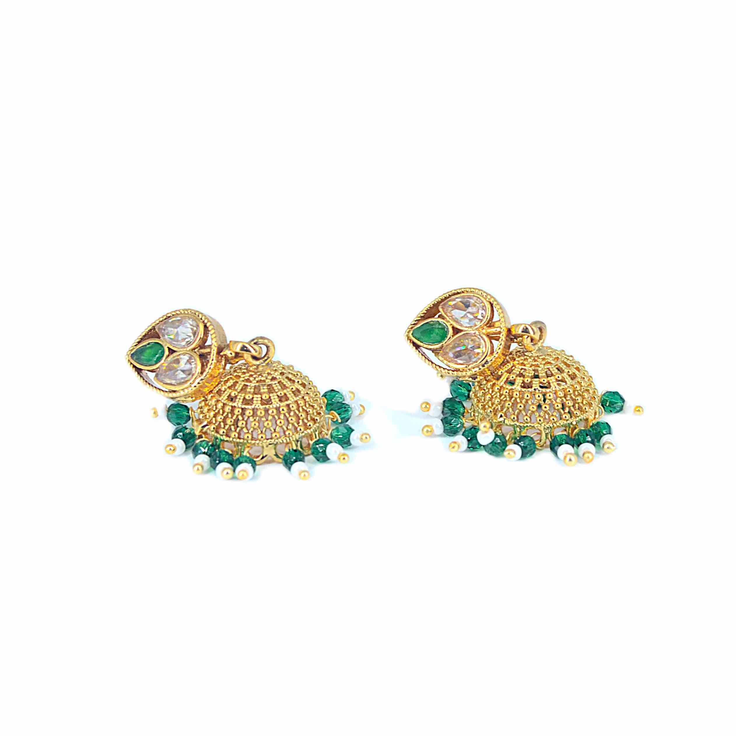 The Nila Gold Plated Emerald Ethnic Jhumkas