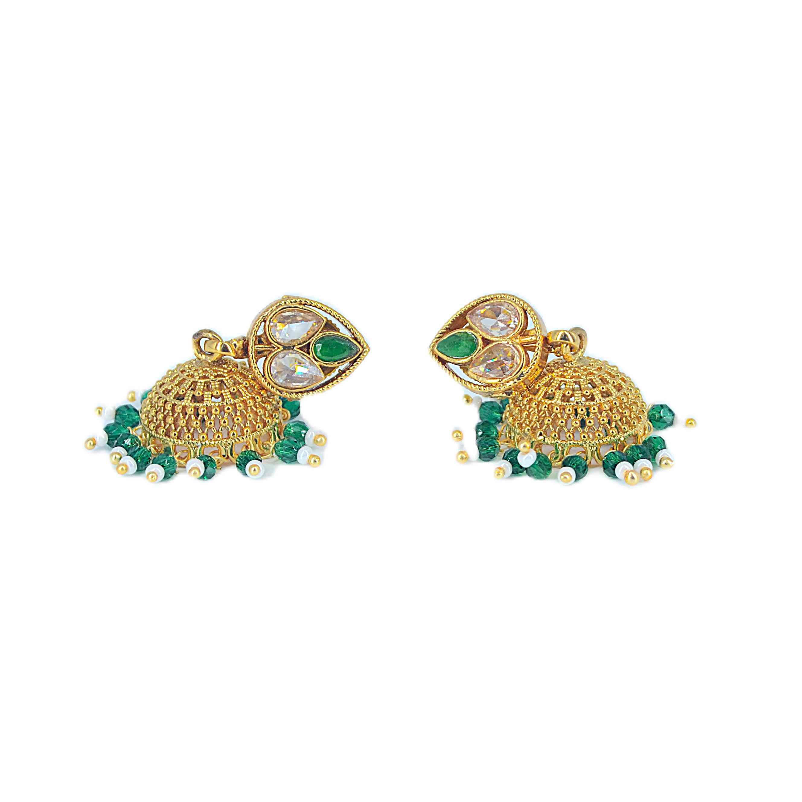 The Nila Gold Plated Emerald Ethnic Jhumkas