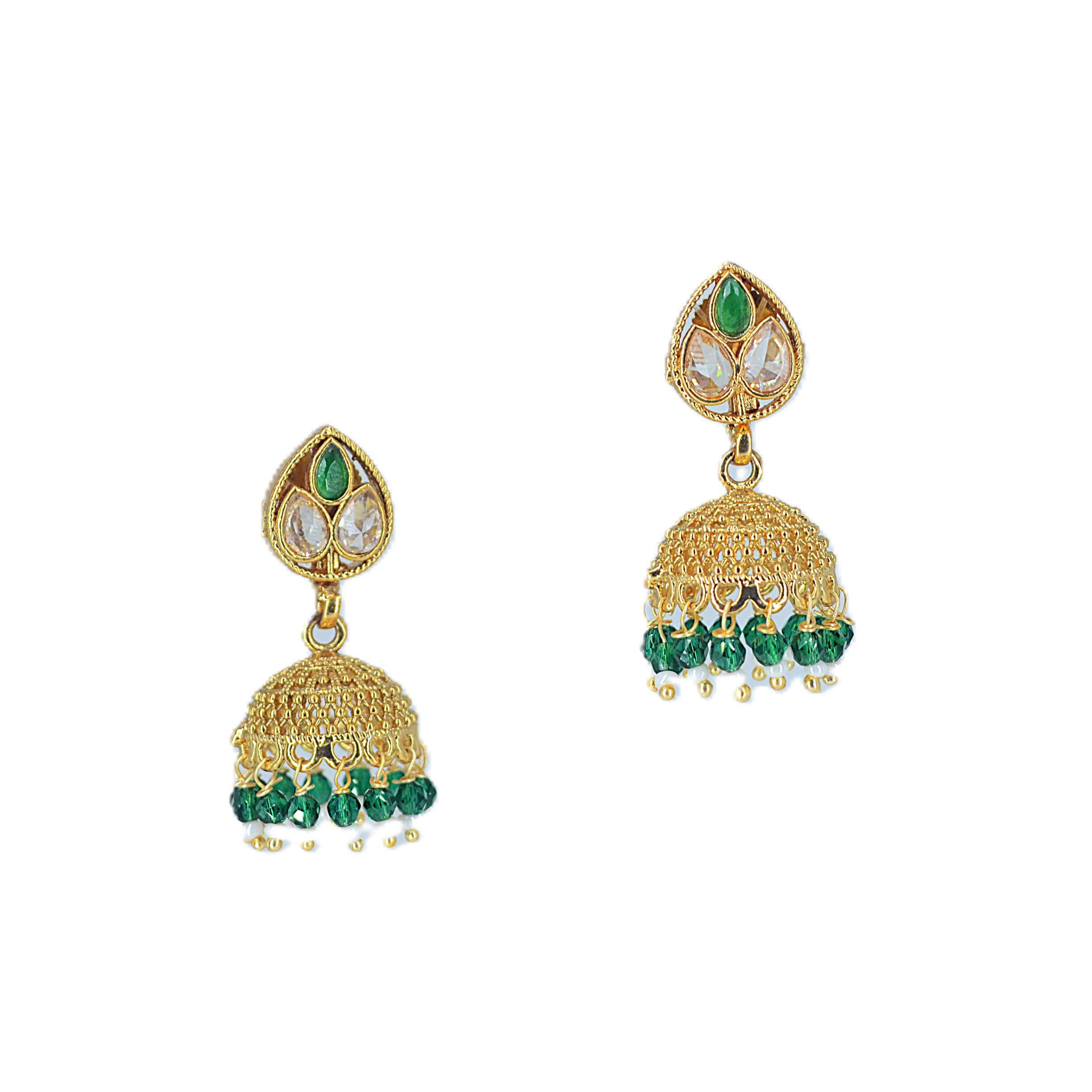 The Nila Gold Plated Emerald Ethnic Jhumkas