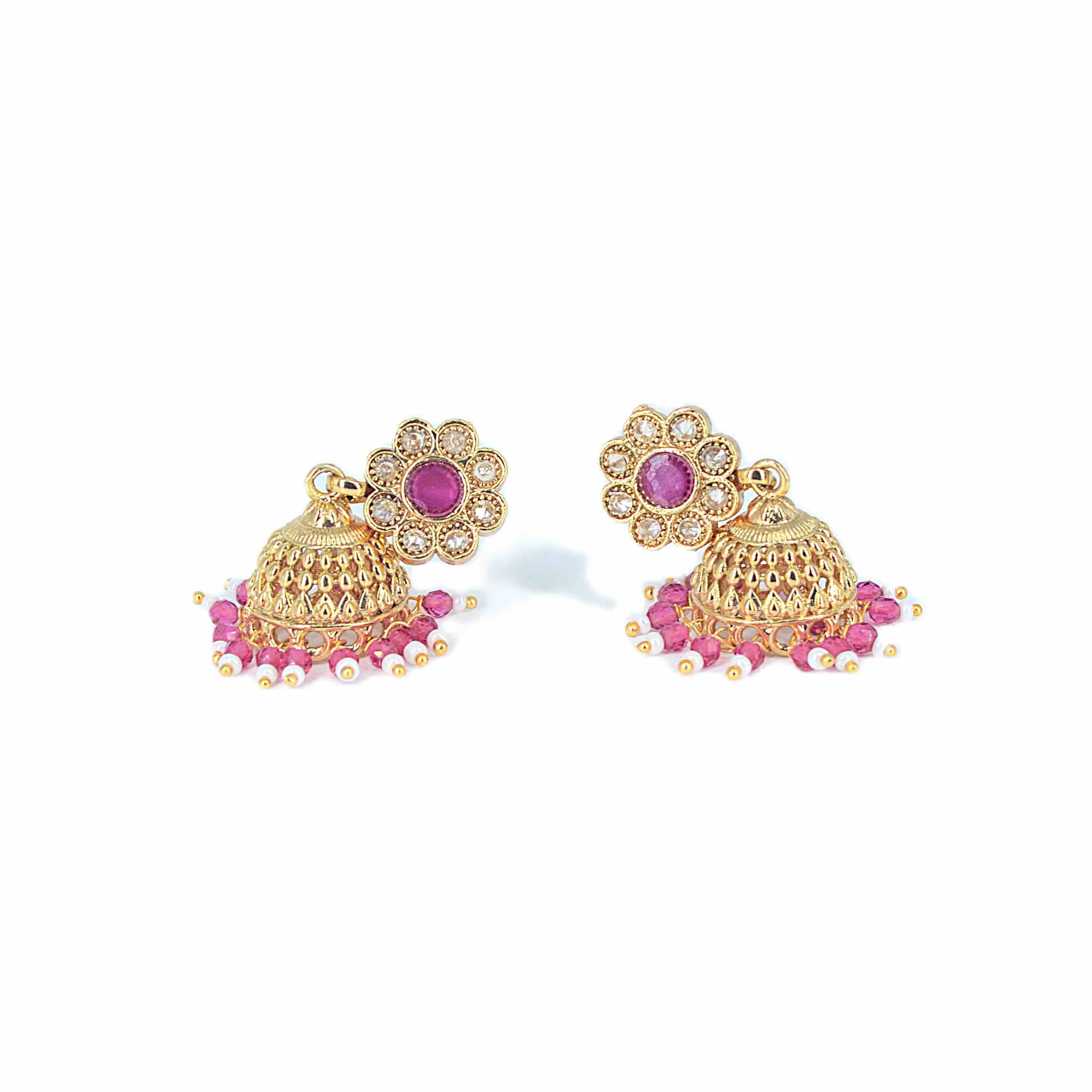 The Nila Gold Plated Red Floral Stud with Jhumkas