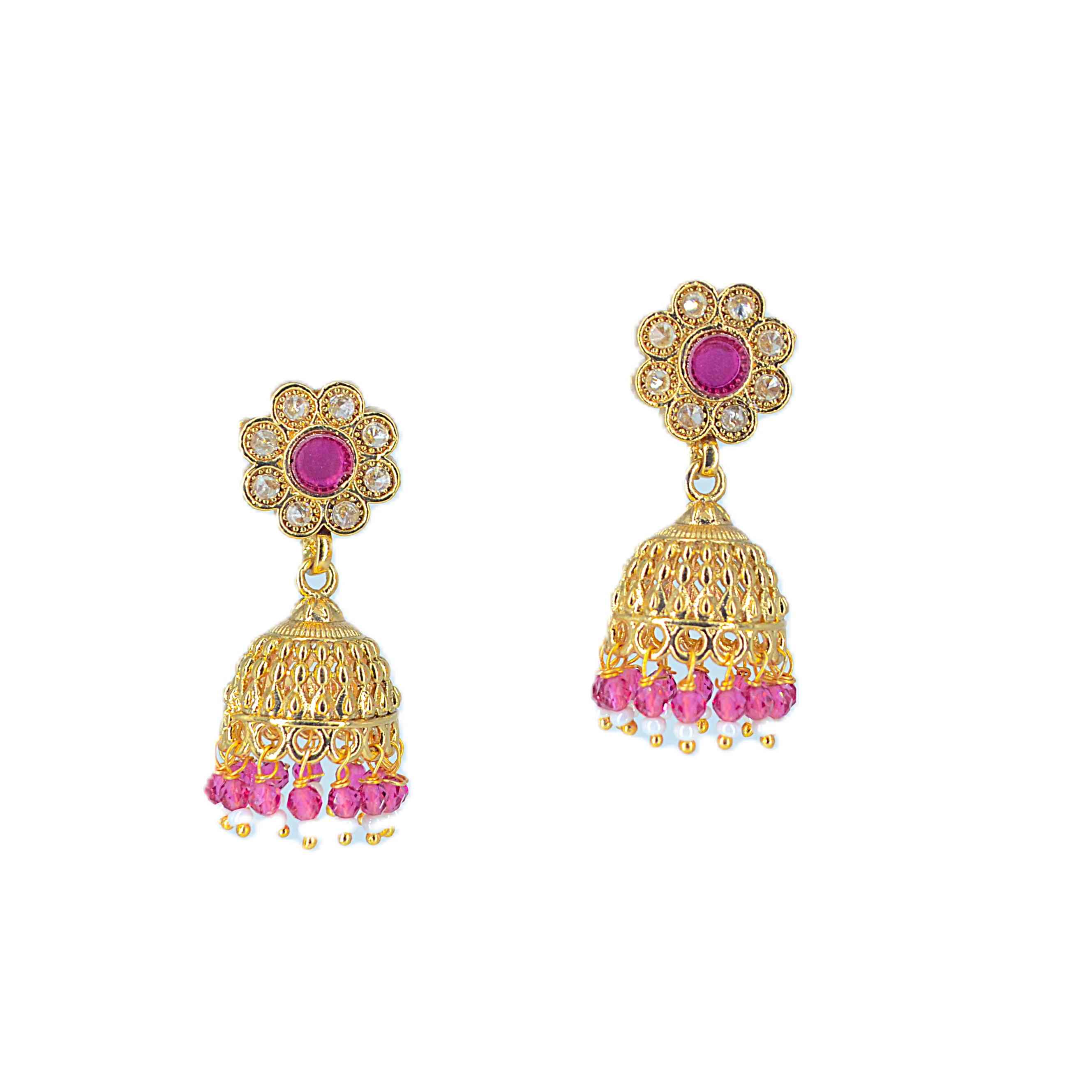 The Nila Gold Plated Red Floral Stud with Jhumkas