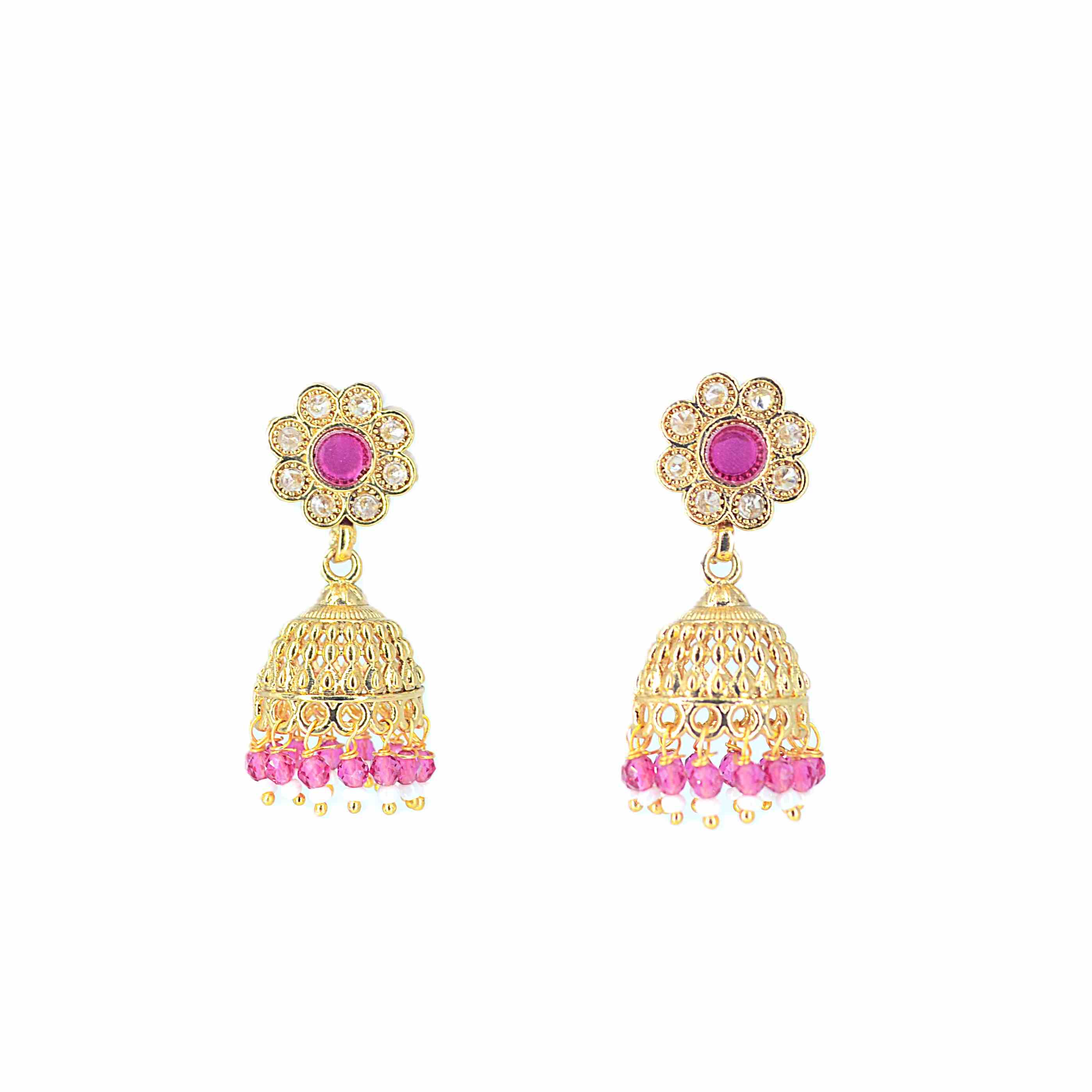 The Nila Gold Plated Red Floral Stud with Jhumkas