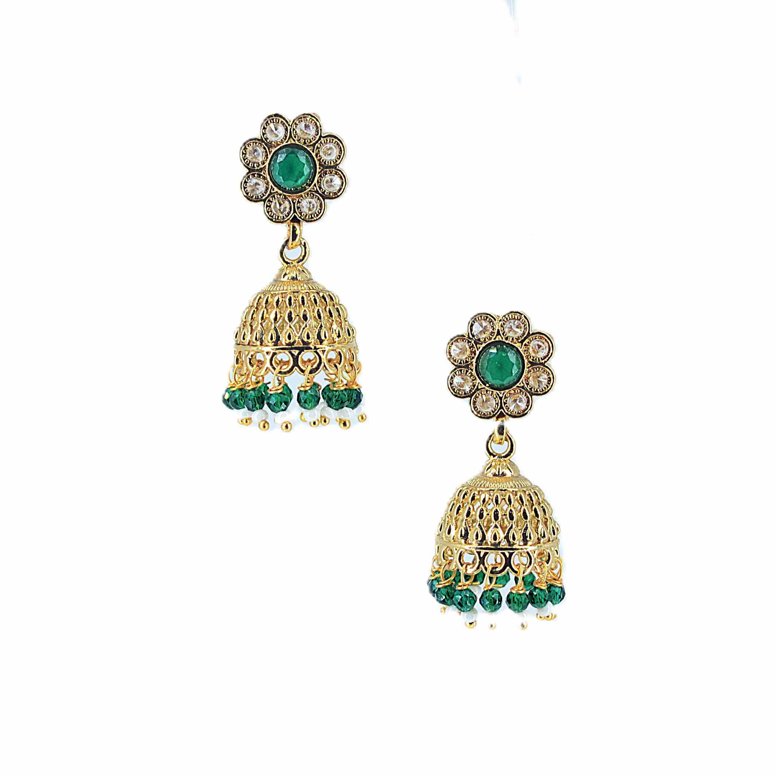 The Nila Gold Plated Green Floral Stud with Jhumkas
