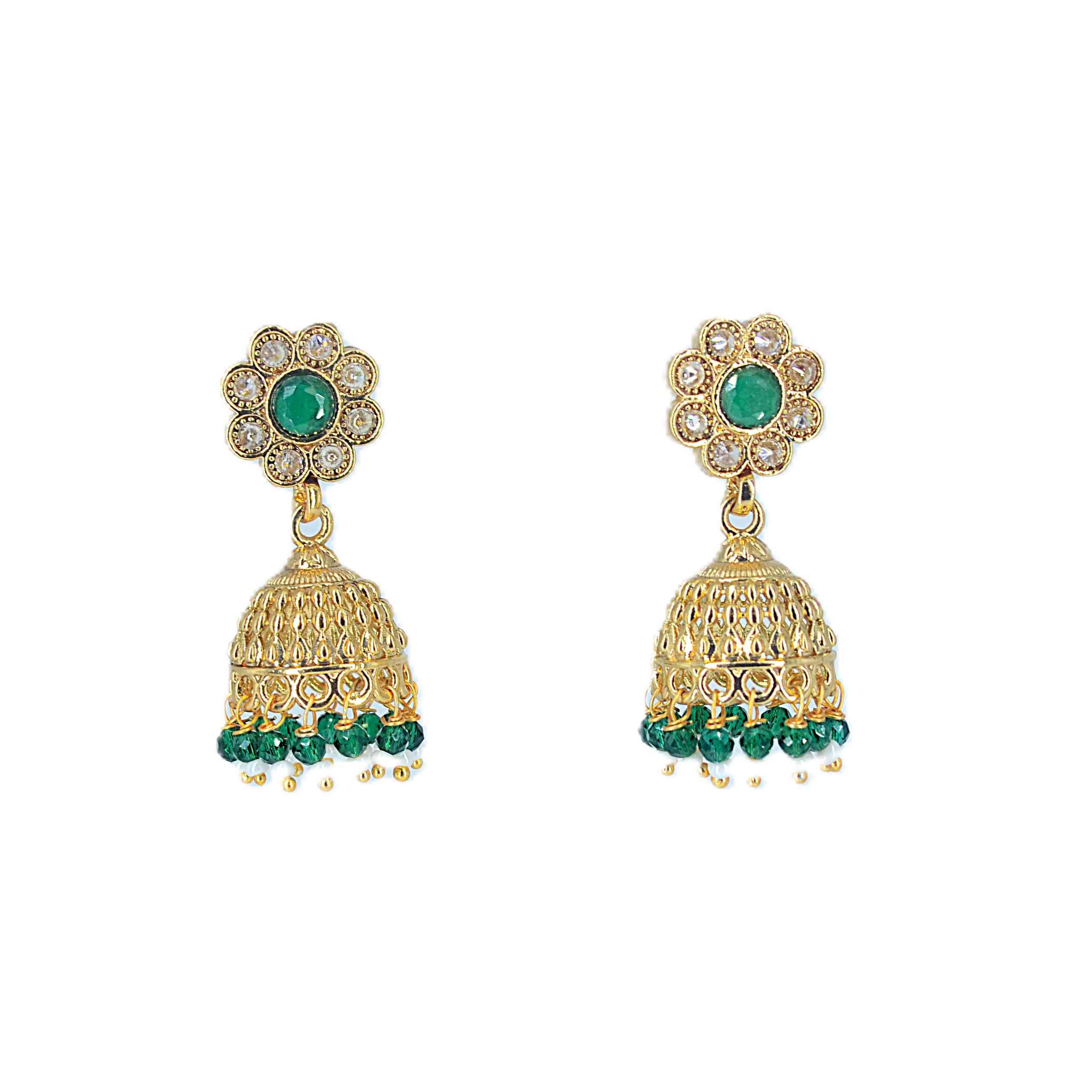 The Nila Gold Plated Green Floral Stud with Jhumkas