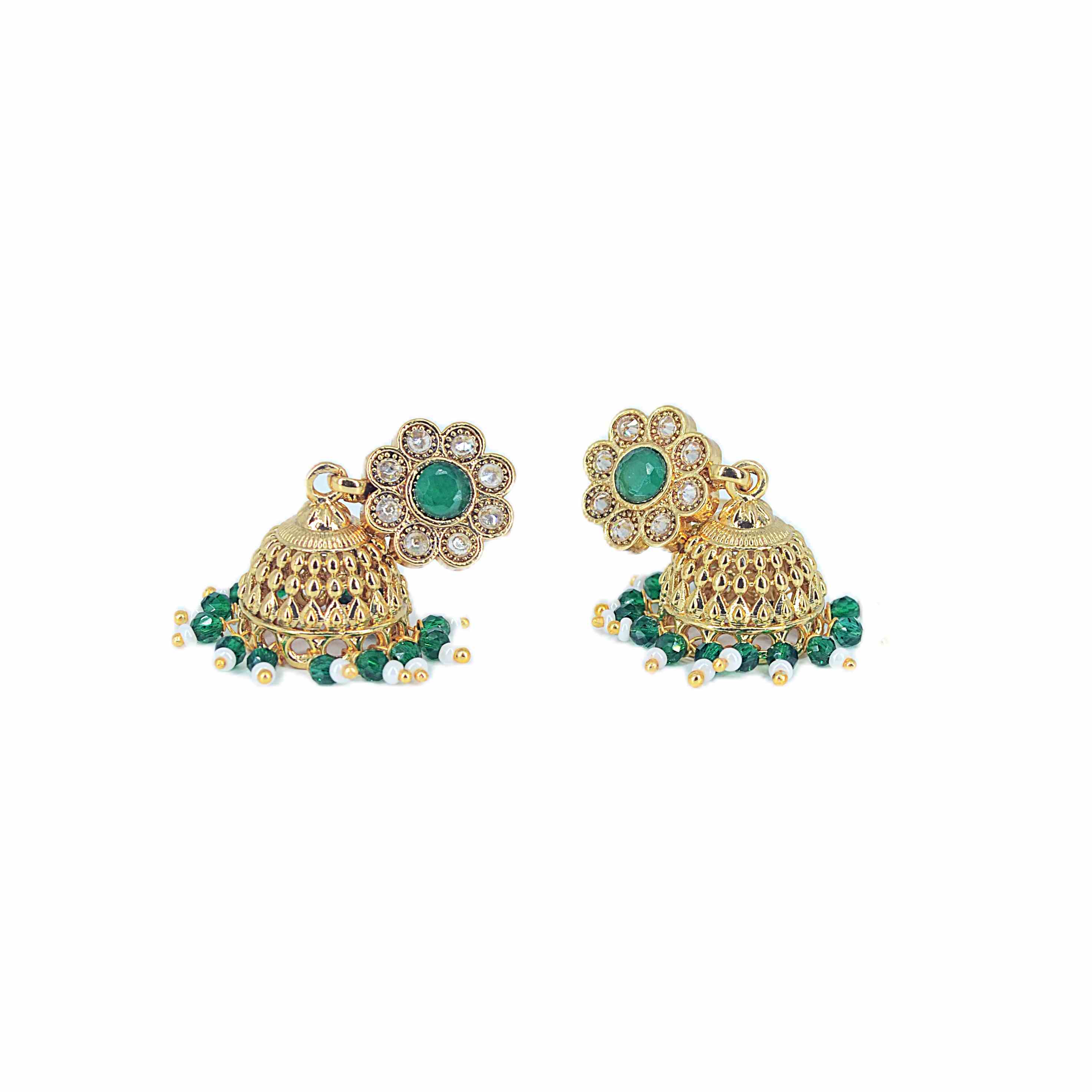 The Nila Gold Plated Green Floral Stud with Jhumkas