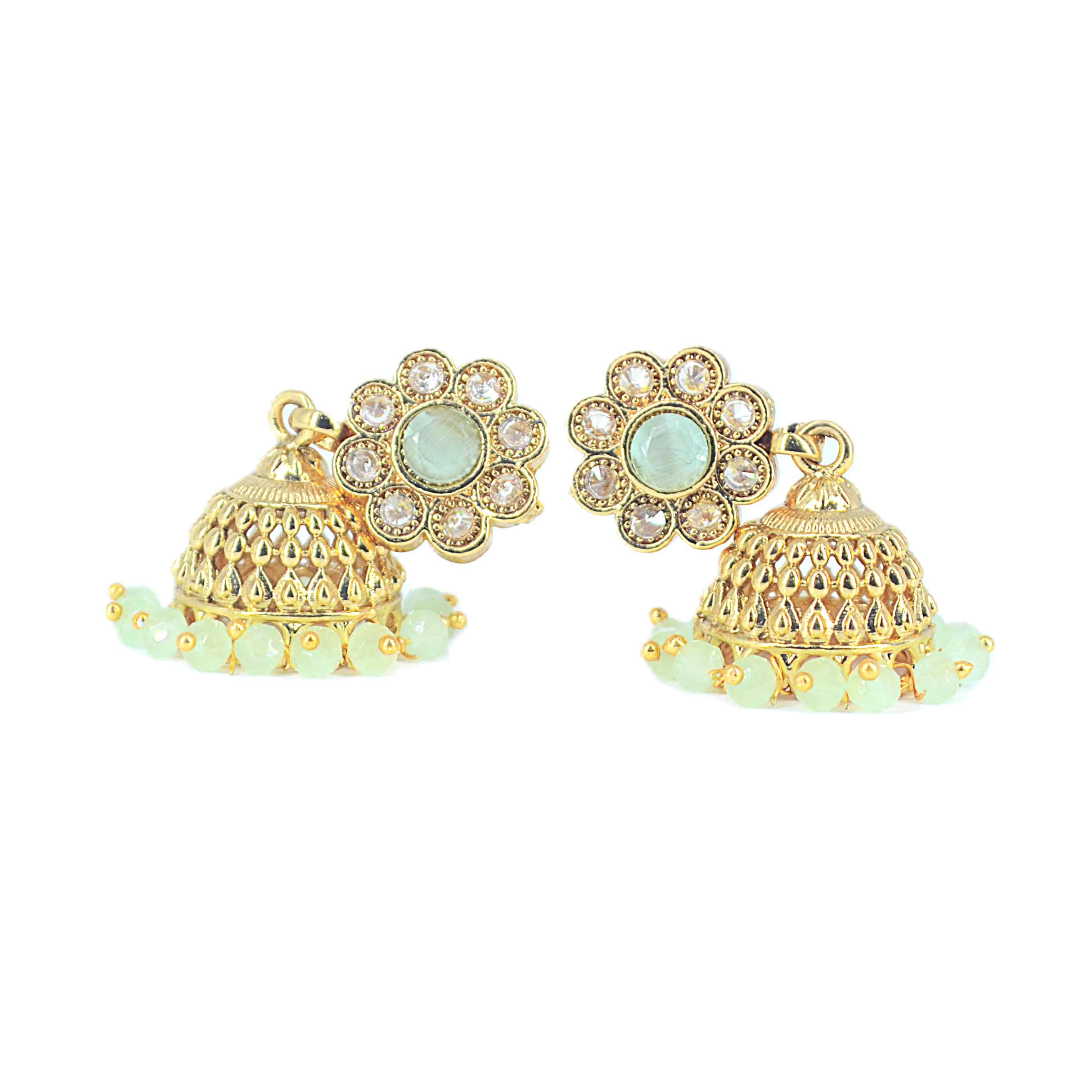 The Nila Gold Plated Torquise Floral Stud with Jhumkas