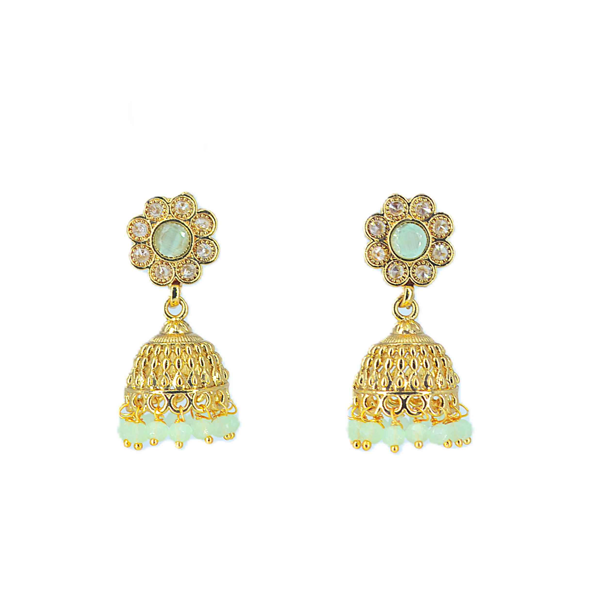 The Nila Gold Plated Torquise Floral Stud with Jhumkas