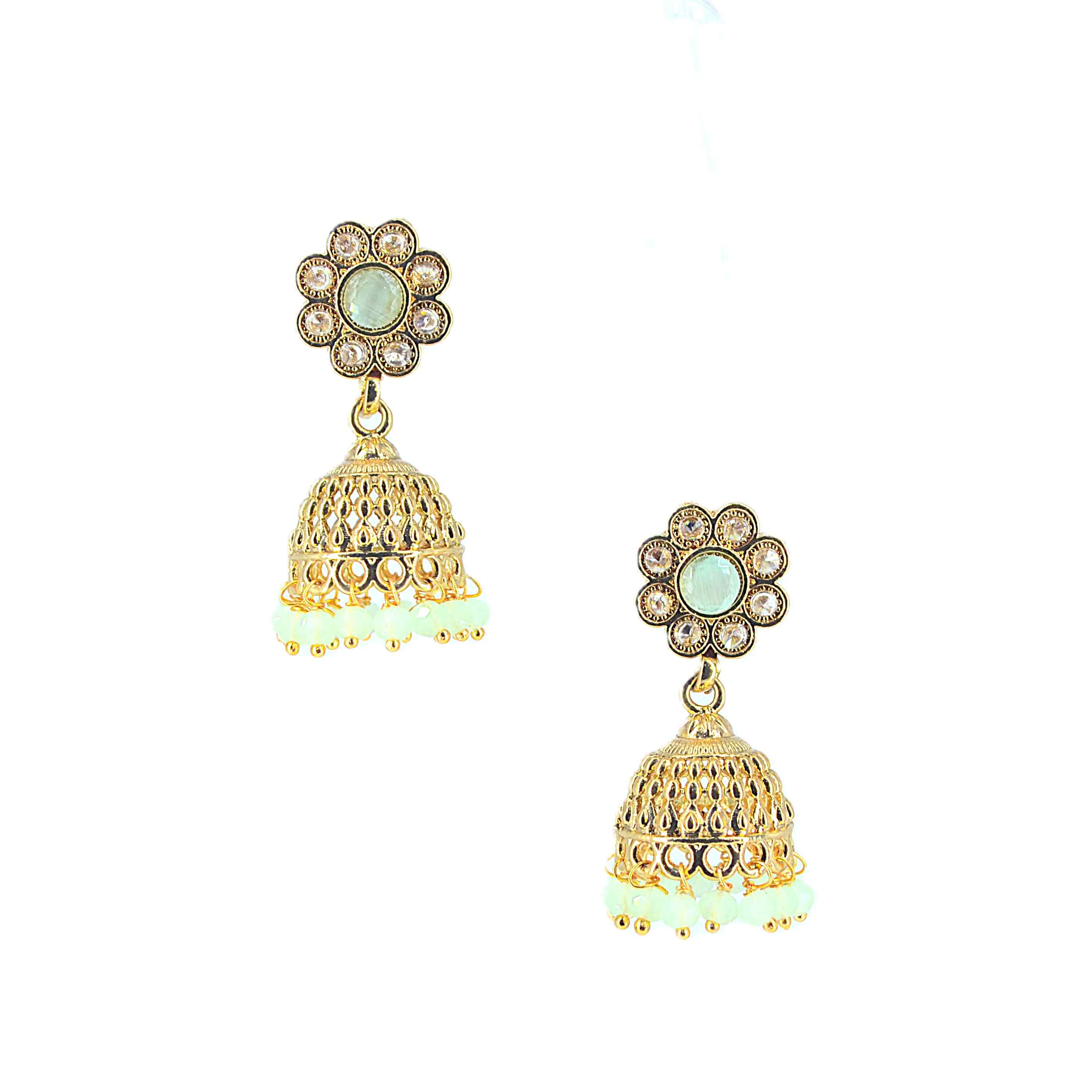 The Nila Gold Plated Torquise Floral Stud with Jhumkas