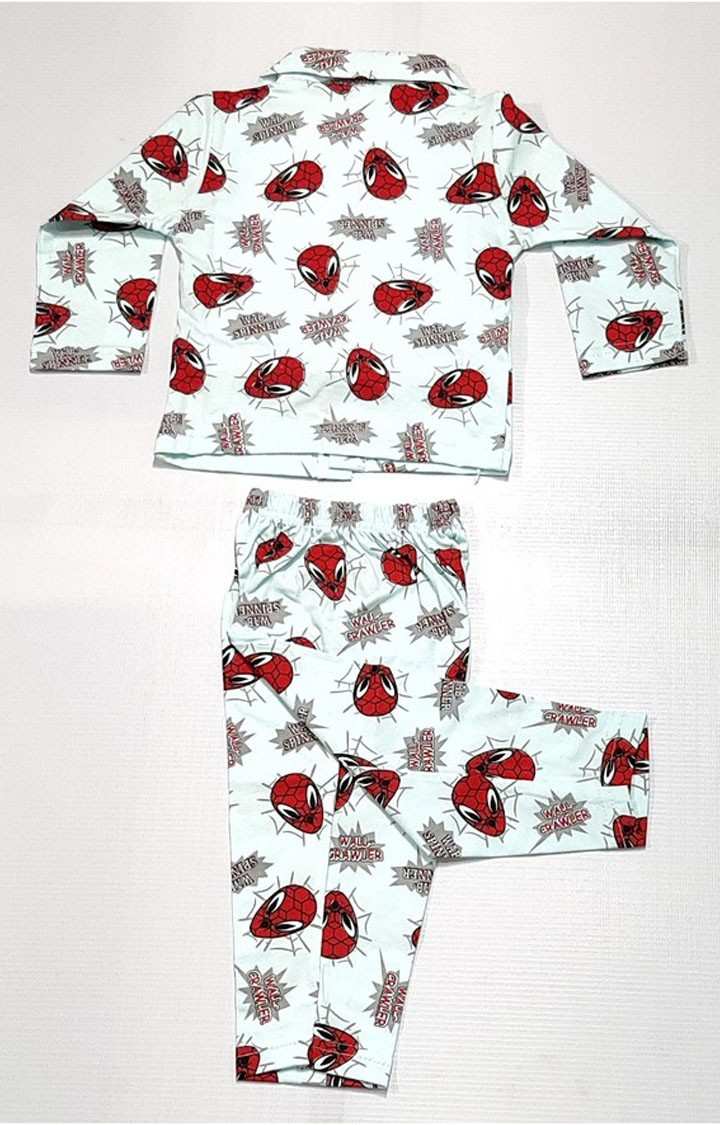 AAAKAR | Boy's Blue Spiderman Printed Full Sleeve Nightsuit Set 1