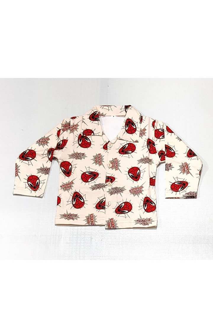 Boy's Red Spiderman Printed Full Sleeve Nightsuit Set 
