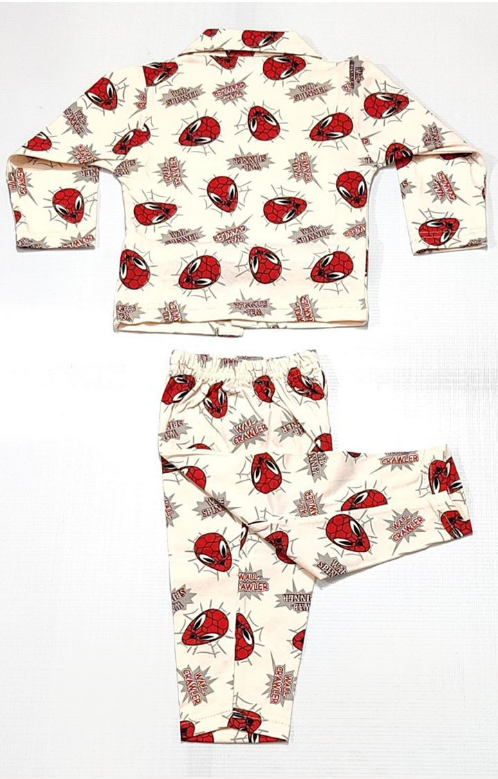 Boy's Red Spiderman Printed Full Sleeve Nightsuit Set 