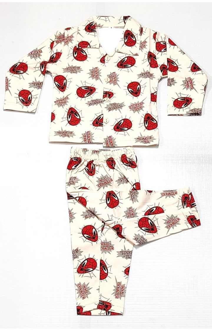 Boy's Red Spiderman Printed Full Sleeve Nightsuit Set 