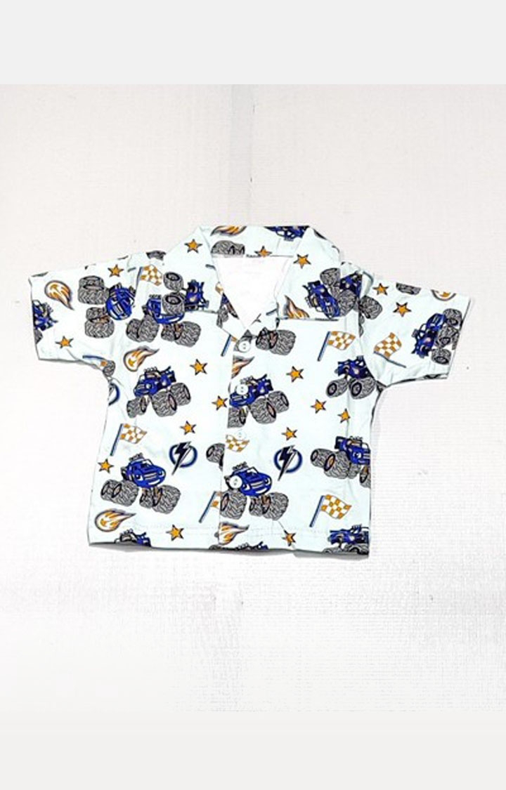 AAAKAR | Stylish Boy's Blue Graphic Printed Shirt And Pyjama Set 2