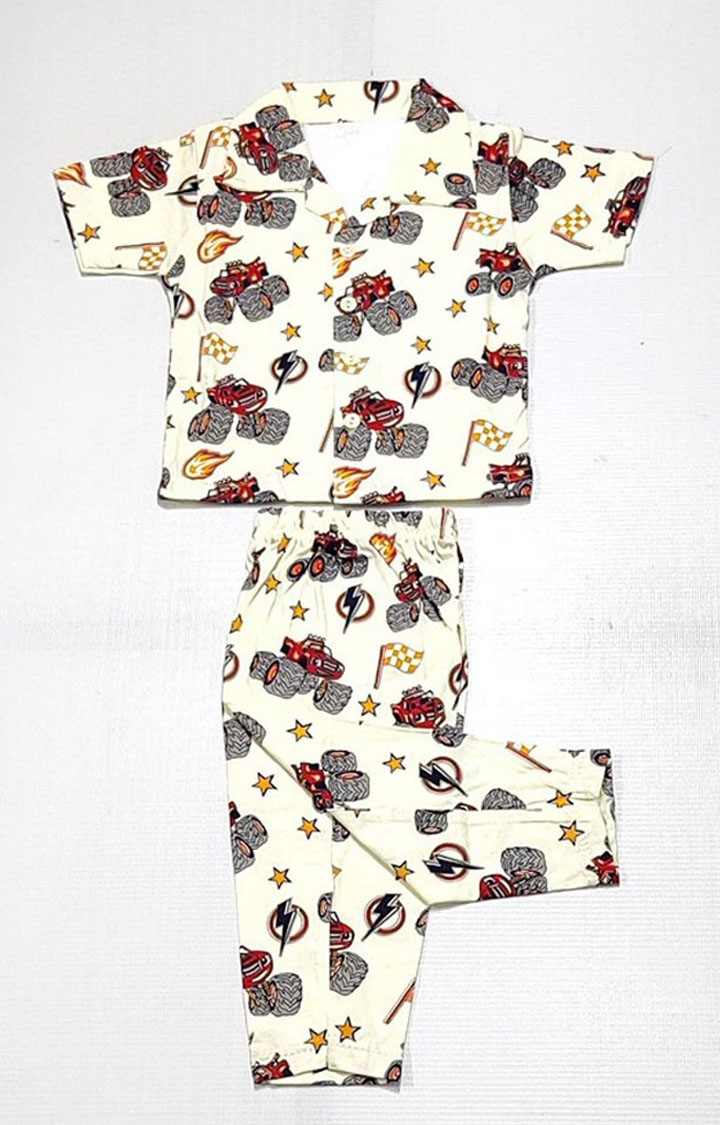 AAAKAR | Stylish Boy's Yellow Graphic Printed Shirt And Pyjama Set 0