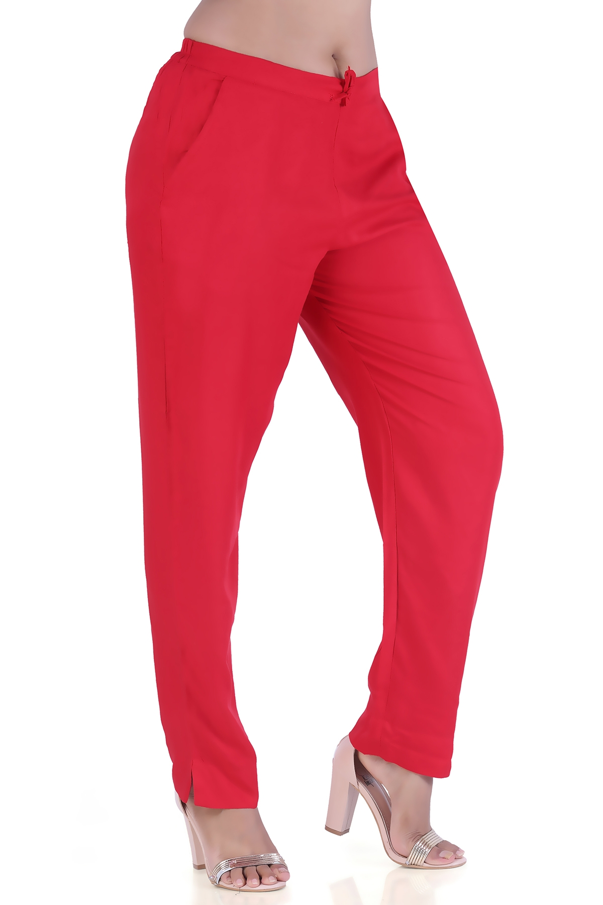 Black Lady | Red SolId Trousers 3