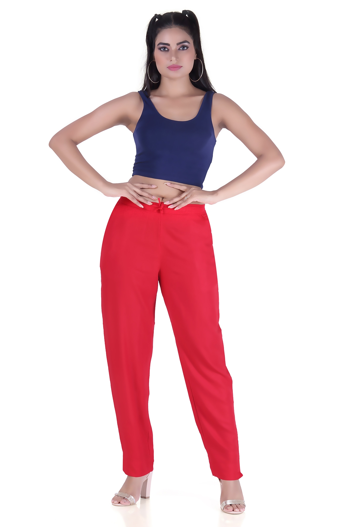 Black Lady | Red SolId Trousers 0