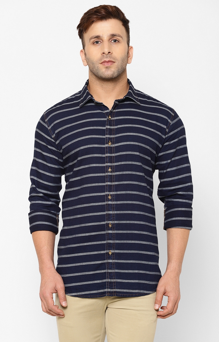 Eppe | Eppe Men's Denim Full Sleeves Smart Fit Stylish Stripes Casual Shirt 0