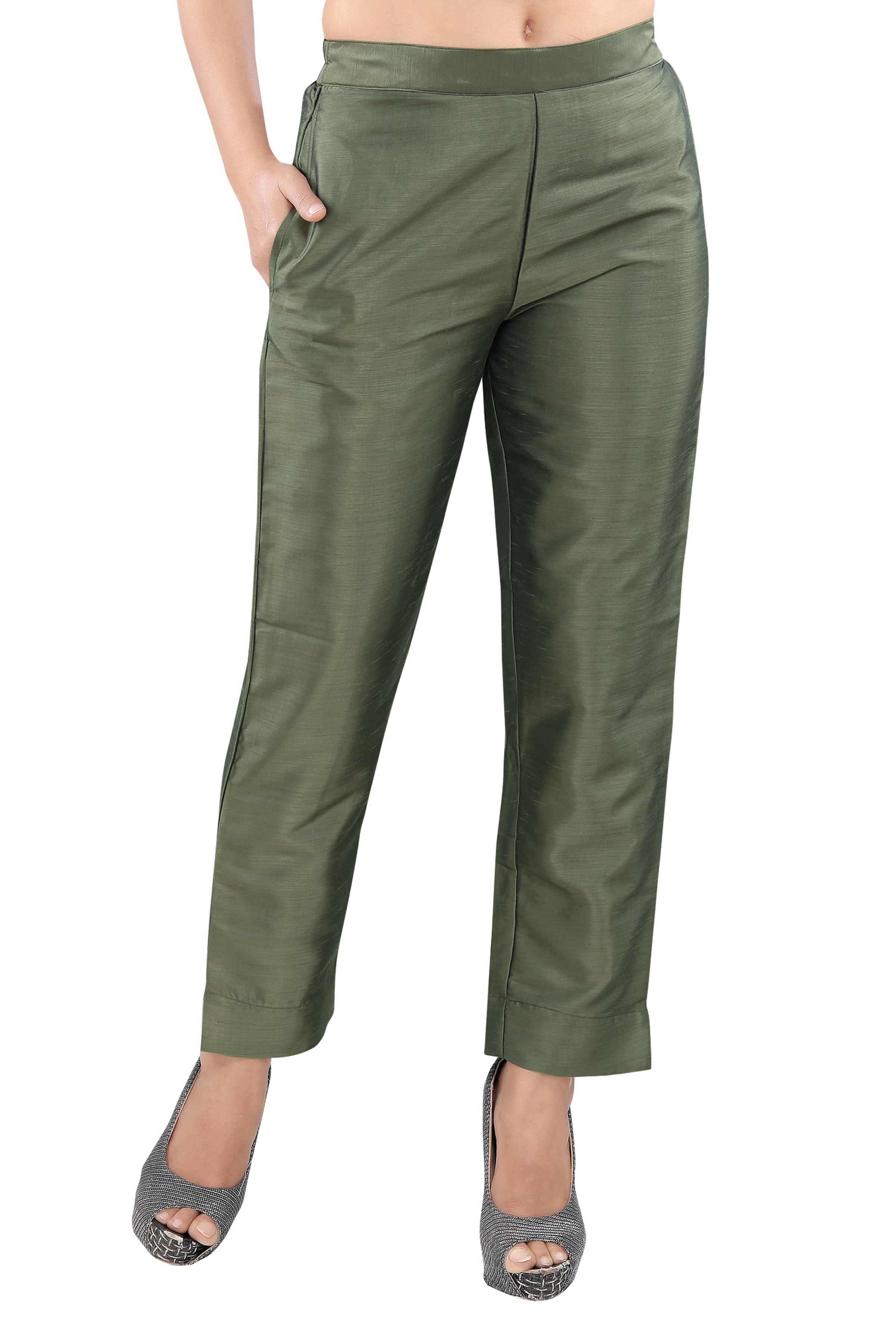 Green Solid Trousers