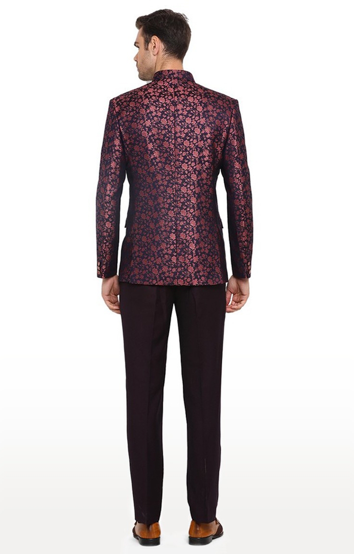 JadeBlue | JP40269-NAVY PRPL PRINT Men's Red Silk Printed Ethnic Suit Sets 2