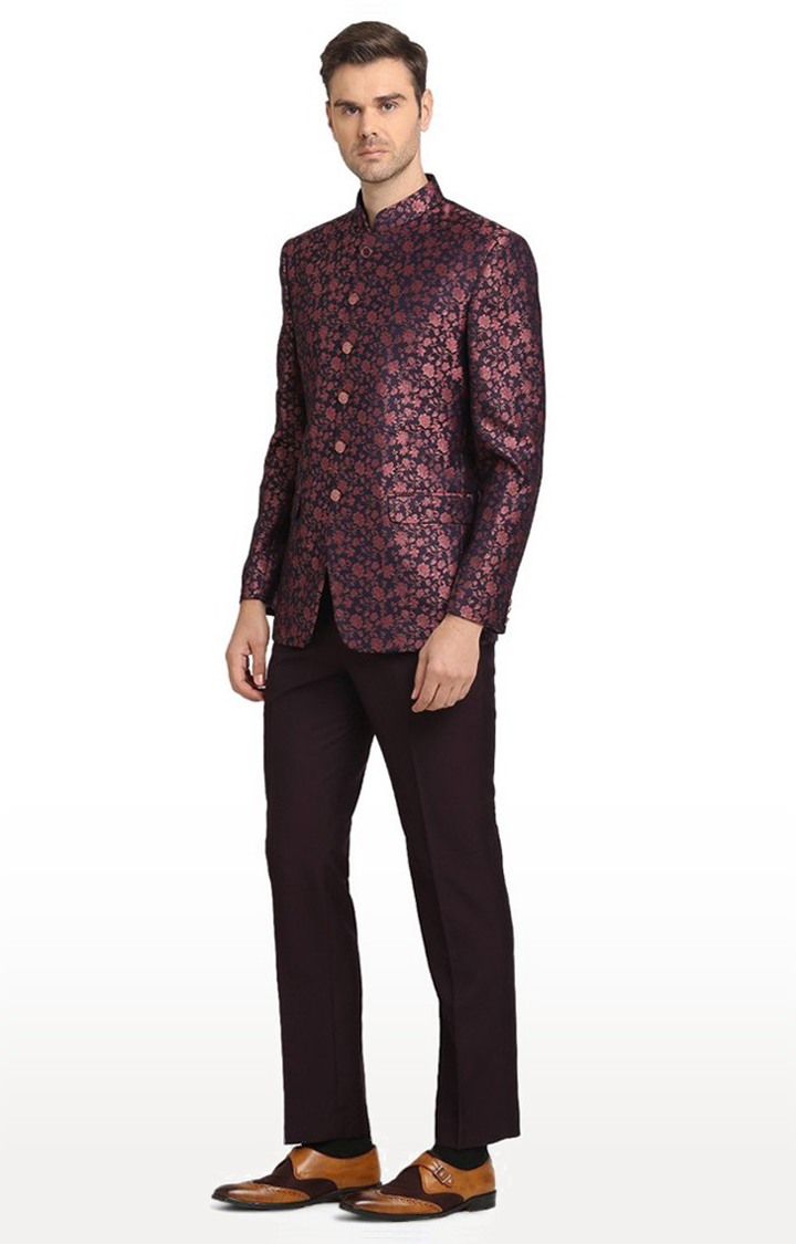 JadeBlue | JP40269-NAVY PRPL PRINT Men's Red Silk Printed Ethnic Suit Sets 1