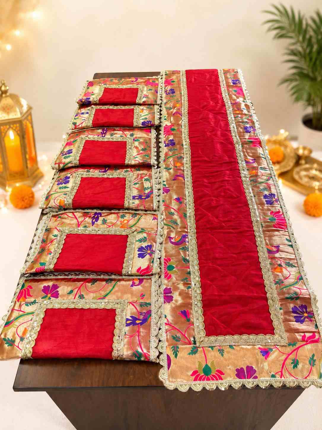 Paithni Dinning set | Silk Dupian With Quilting DiningMat Set