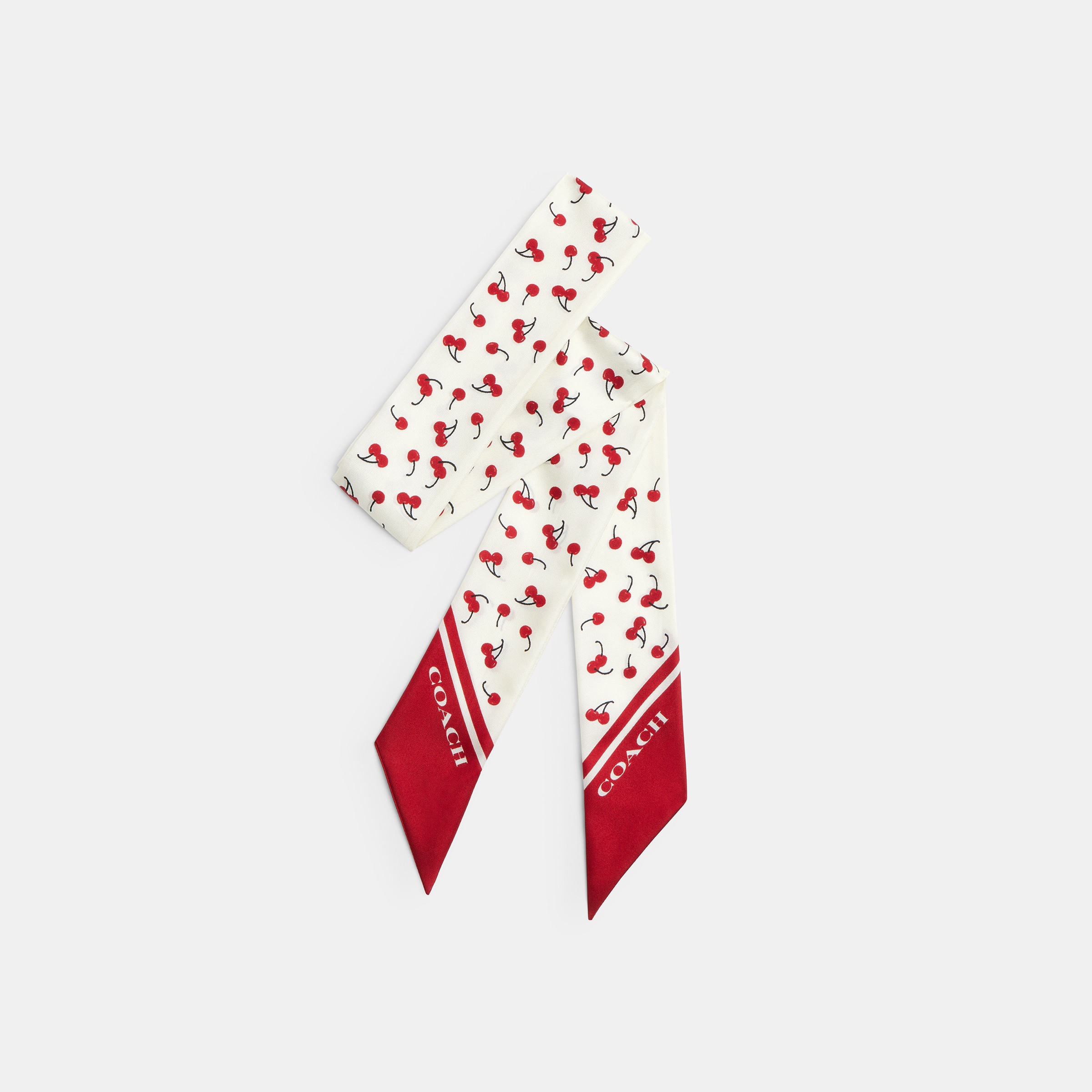 Micro Cherry Print Silk Skinny Scarf