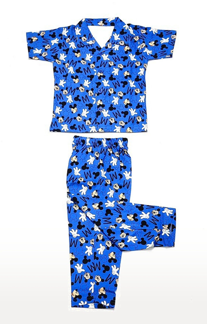 AAAKAR | Stylish Boy's Blue Graphic Printed Shirt And Pyjama Set 0