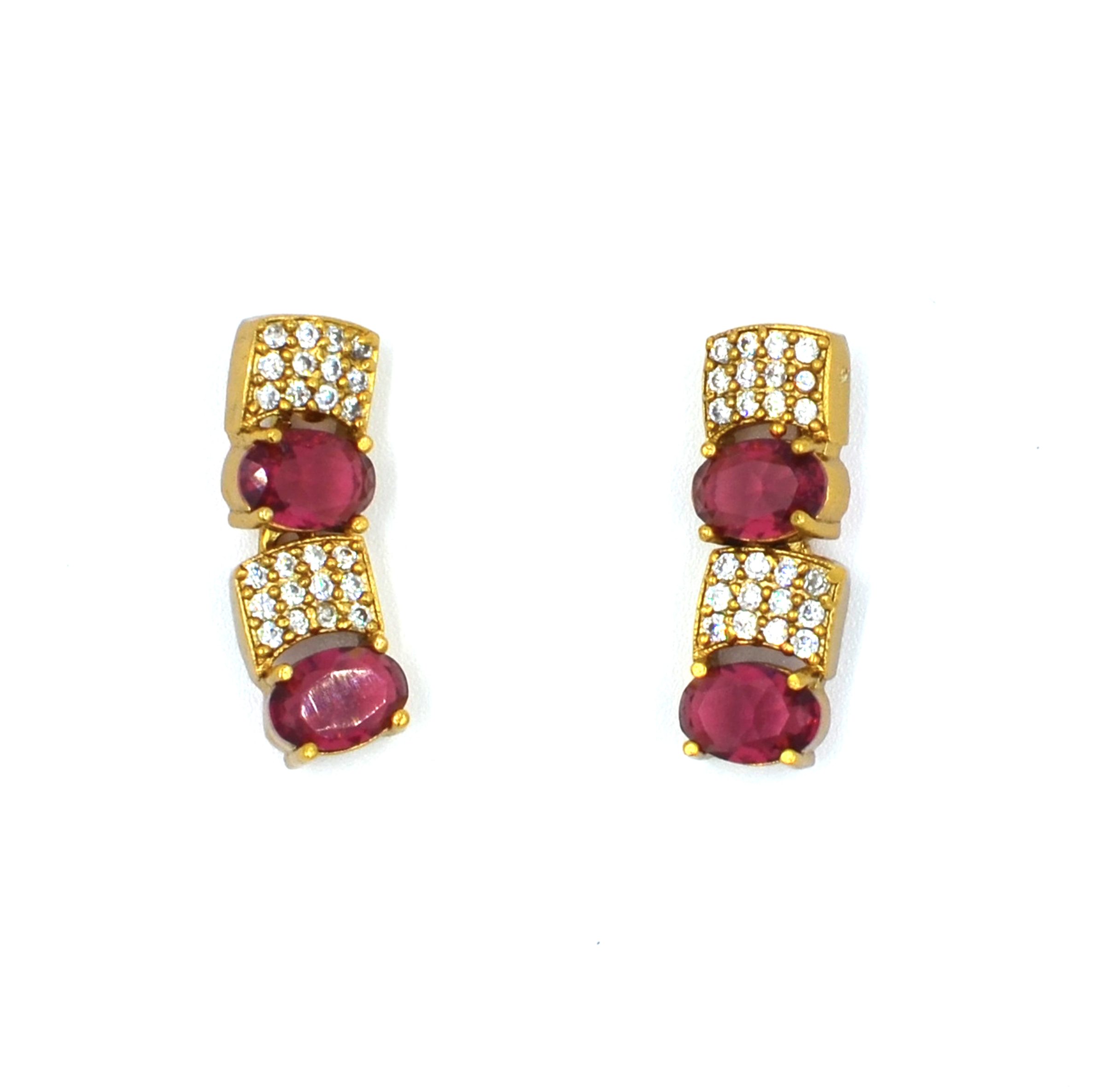 The Nila Gold Plated Crystal and Ruby Sapphire Studded Choker with Drop Earnings