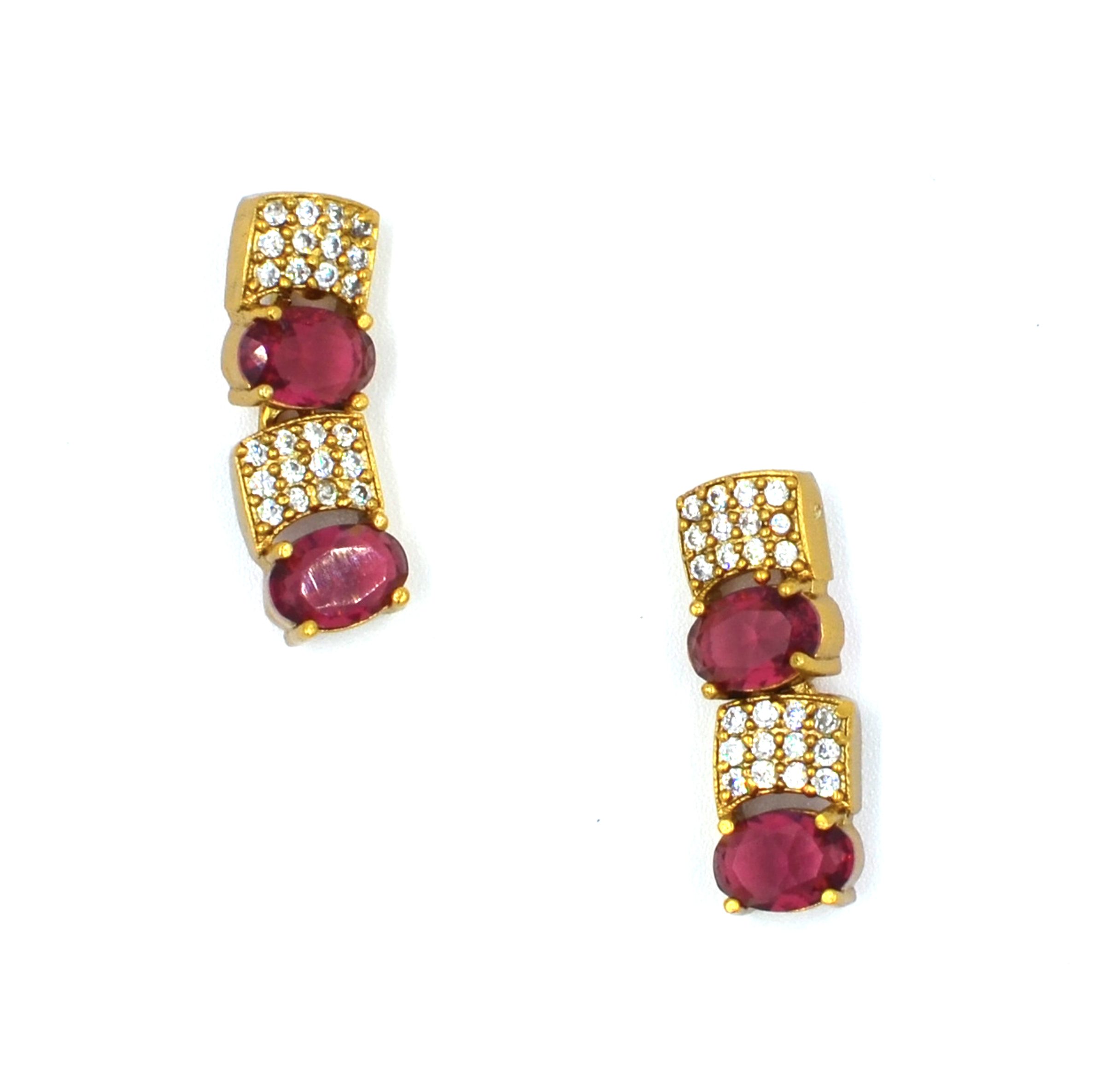The Nila Gold Plated Crystal and Ruby Sapphire Studded Choker with Drop Earnings