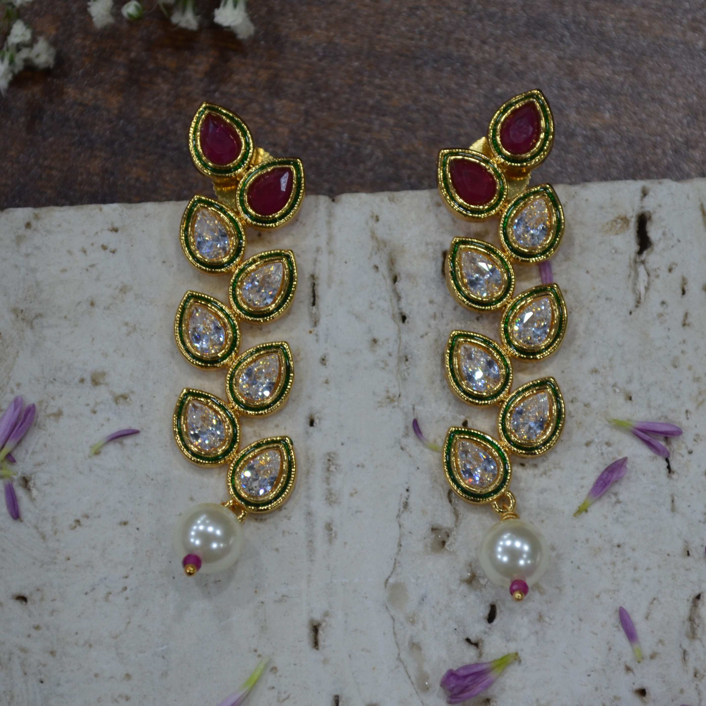 The Nila Gold Plated Kundan Necklace with Dangler Earrings