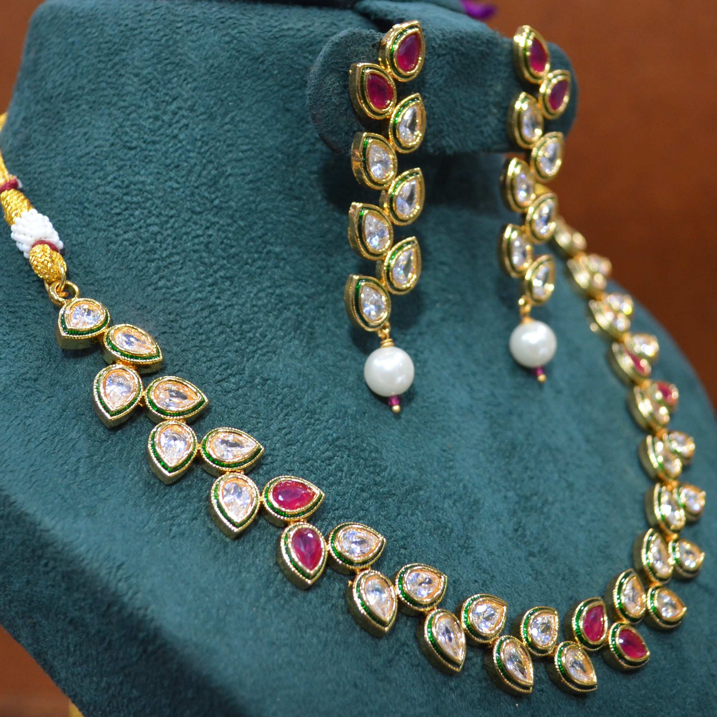 The Nila Gold Plated Kundan Necklace with Dangler Earrings