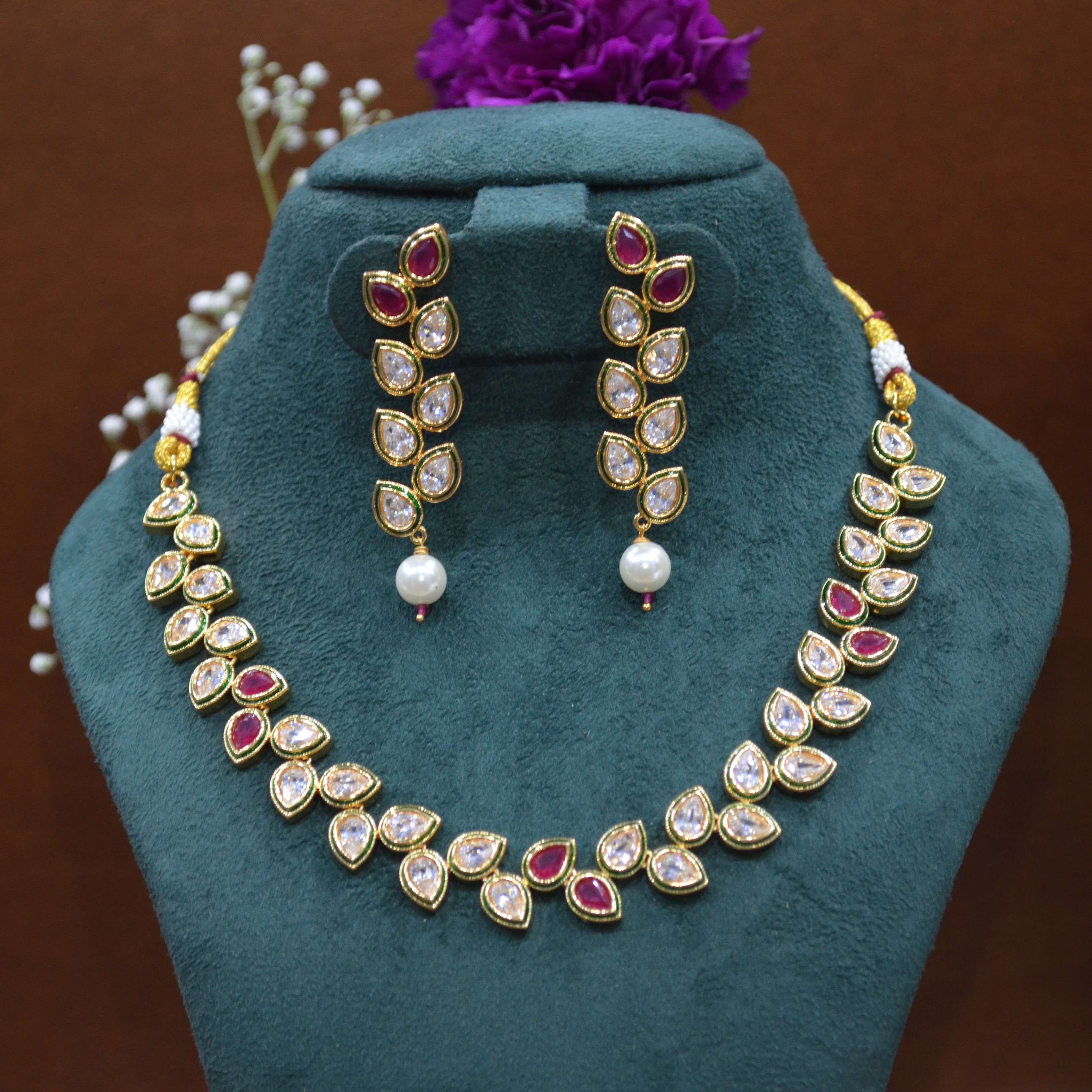 The Nila Gold Plated Kundan Necklace with Dangler Earrings
