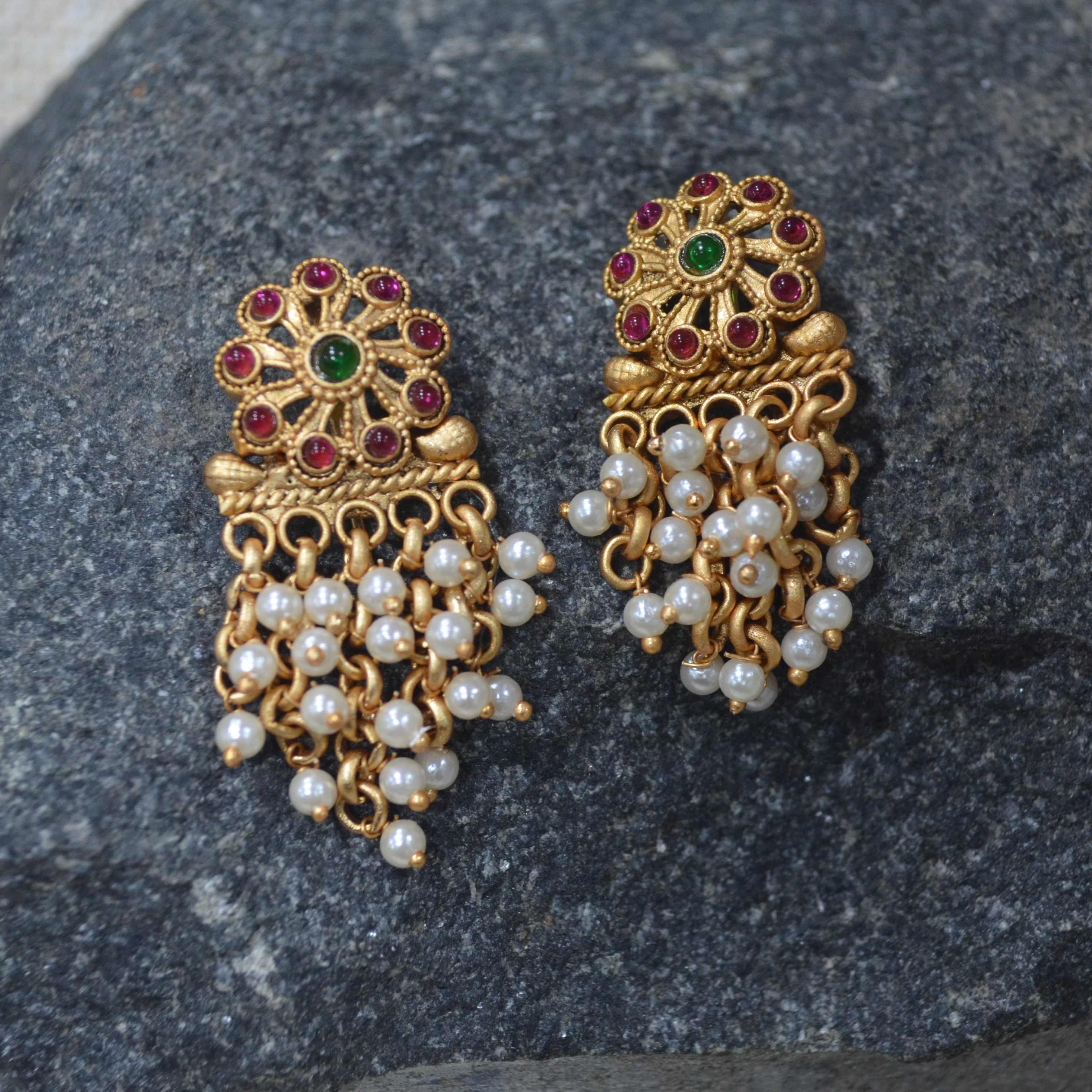 The Nila Gold Plated Pearl Necklace with Danglers