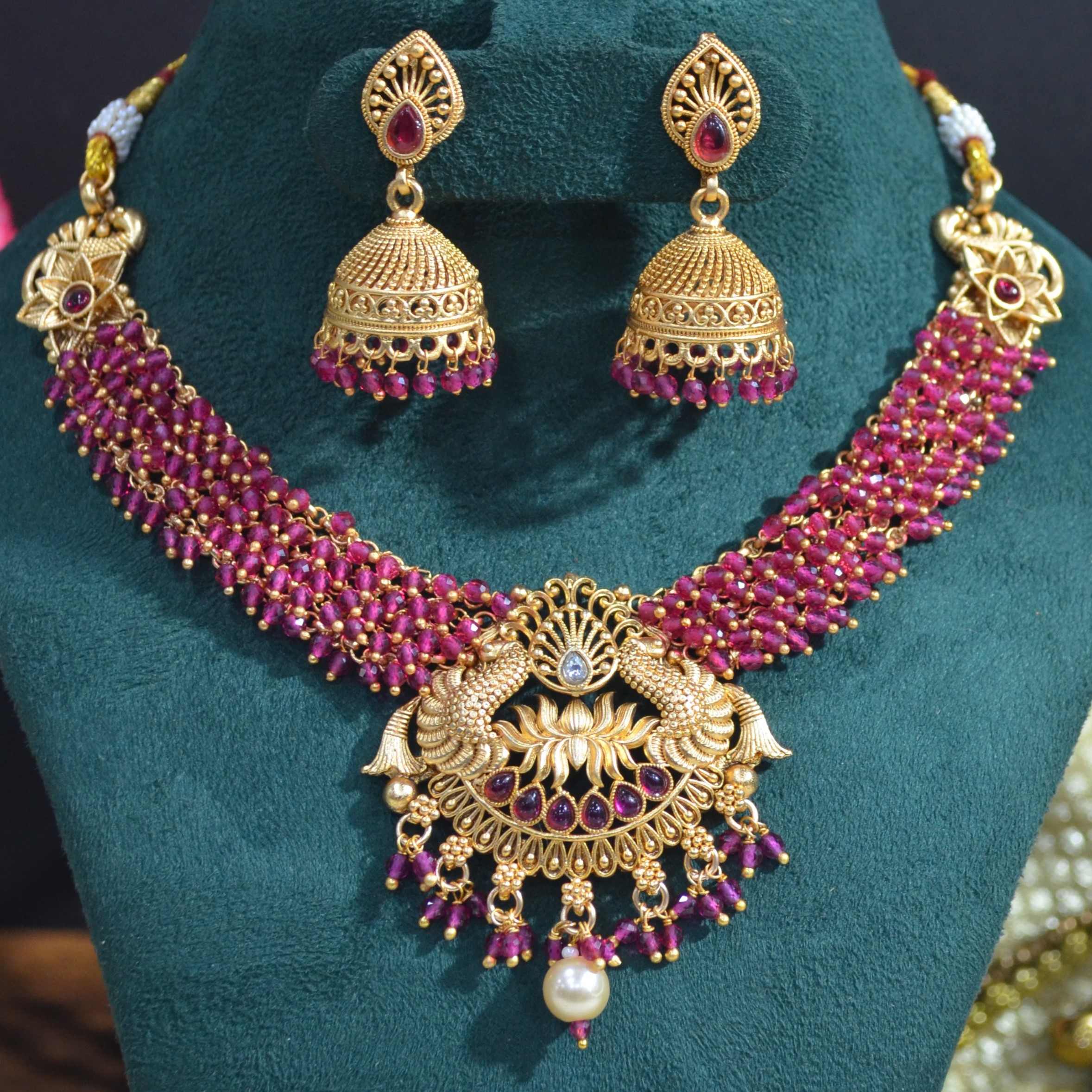 The Nila Gold Plated Kundan Necklace with Drop Jhumkas