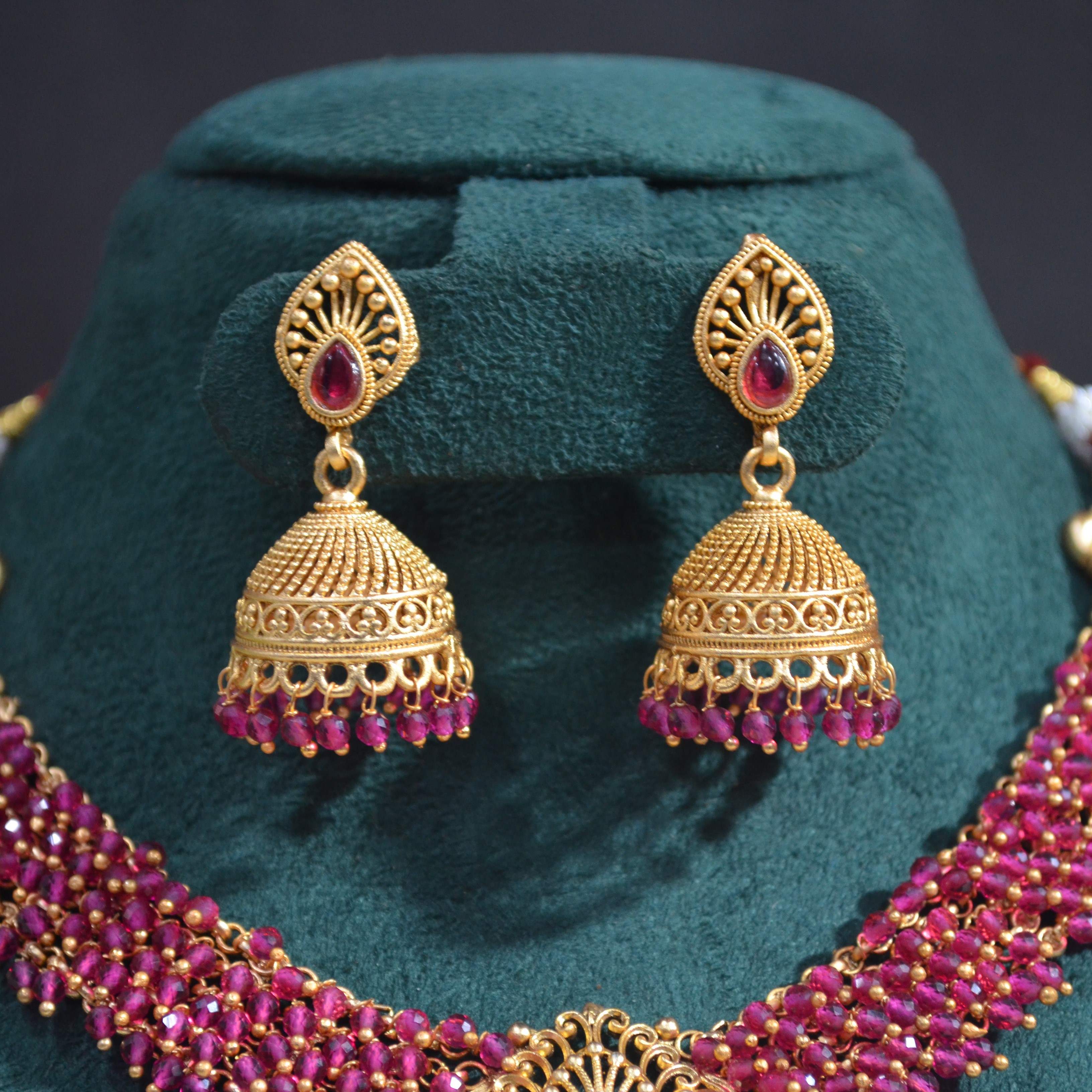 The Nila Gold Plated Kundan Necklace with Drop Jhumkas