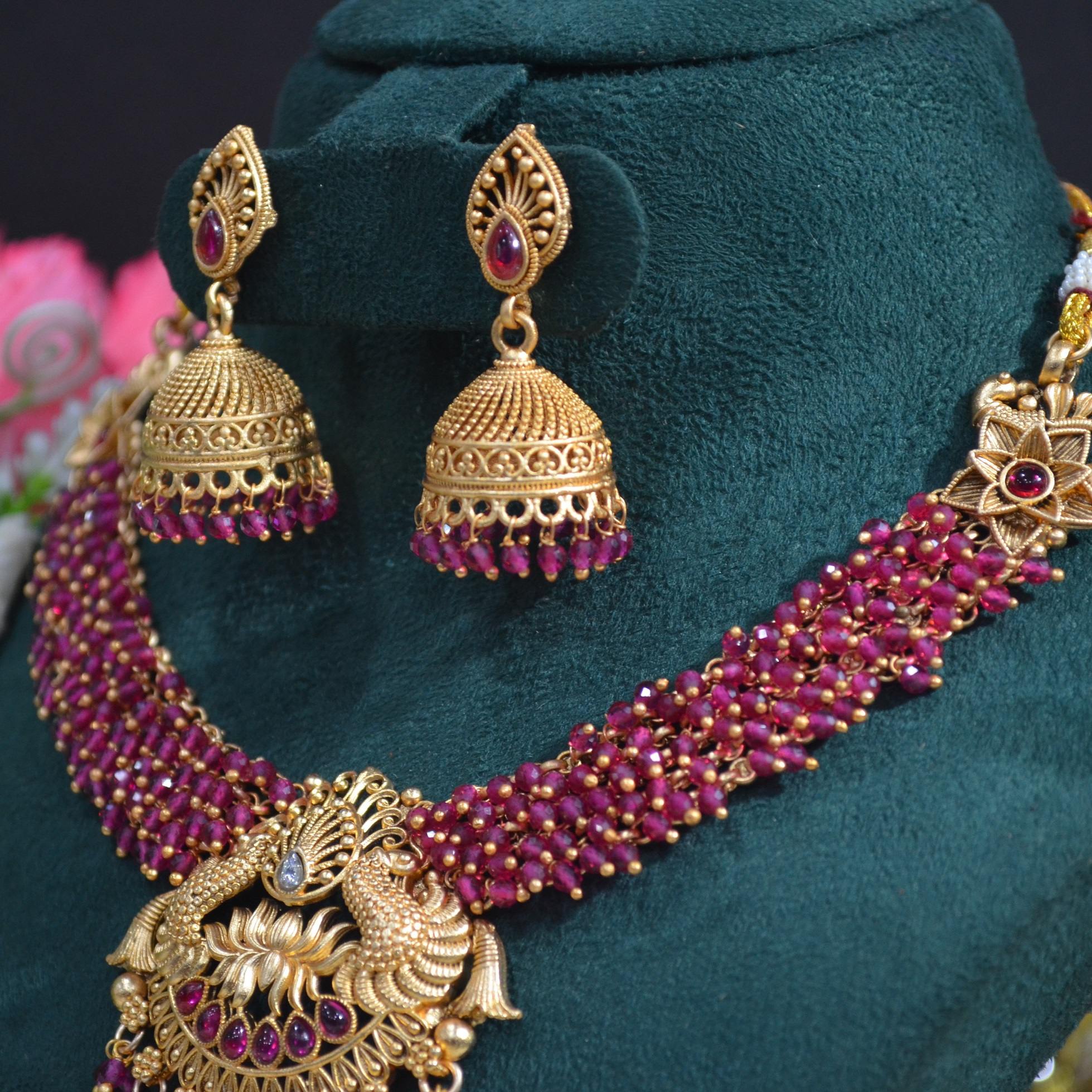 The Nila Gold Plated Kundan Necklace with Drop Jhumkas
