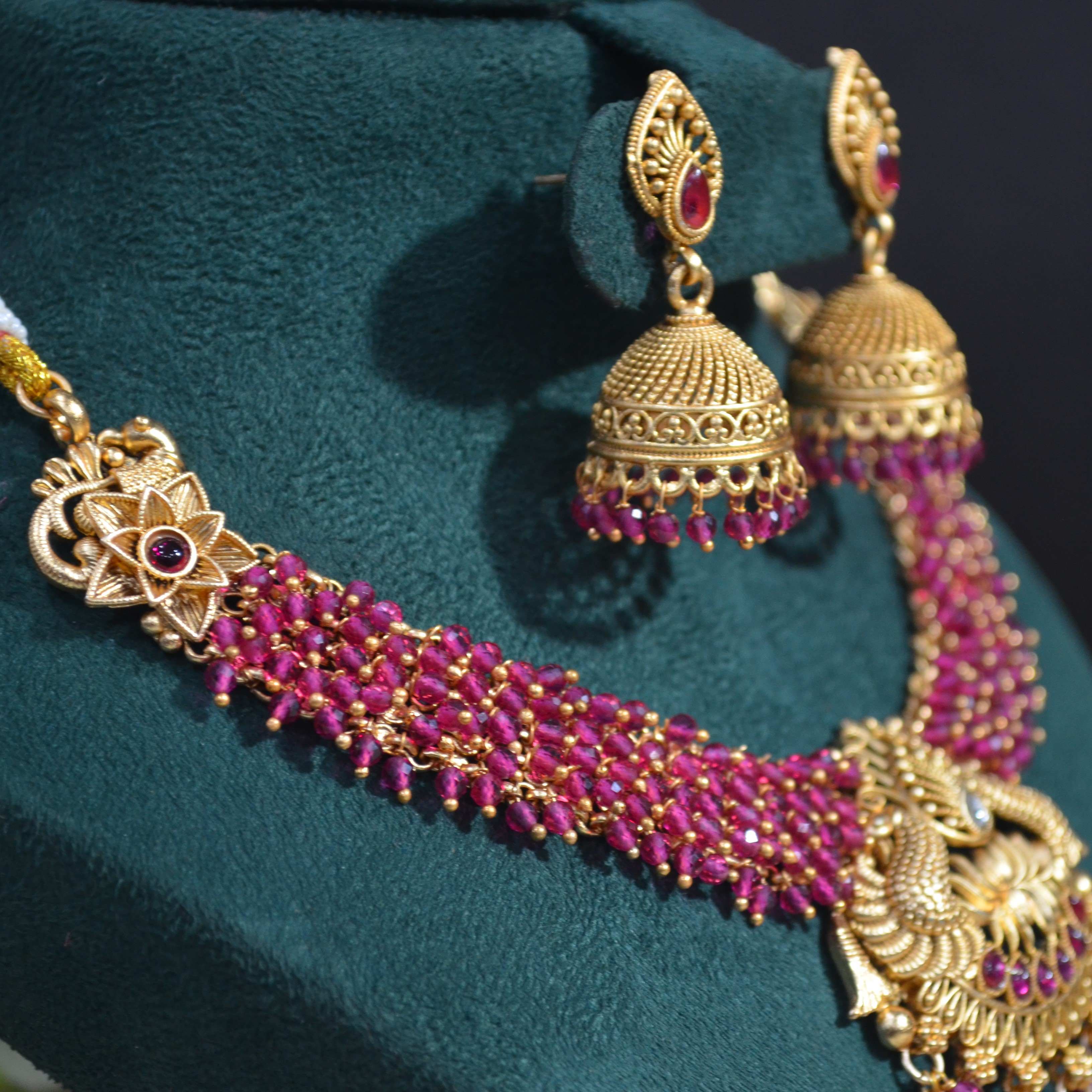 The Nila Gold Plated Kundan Necklace with Drop Jhumkas