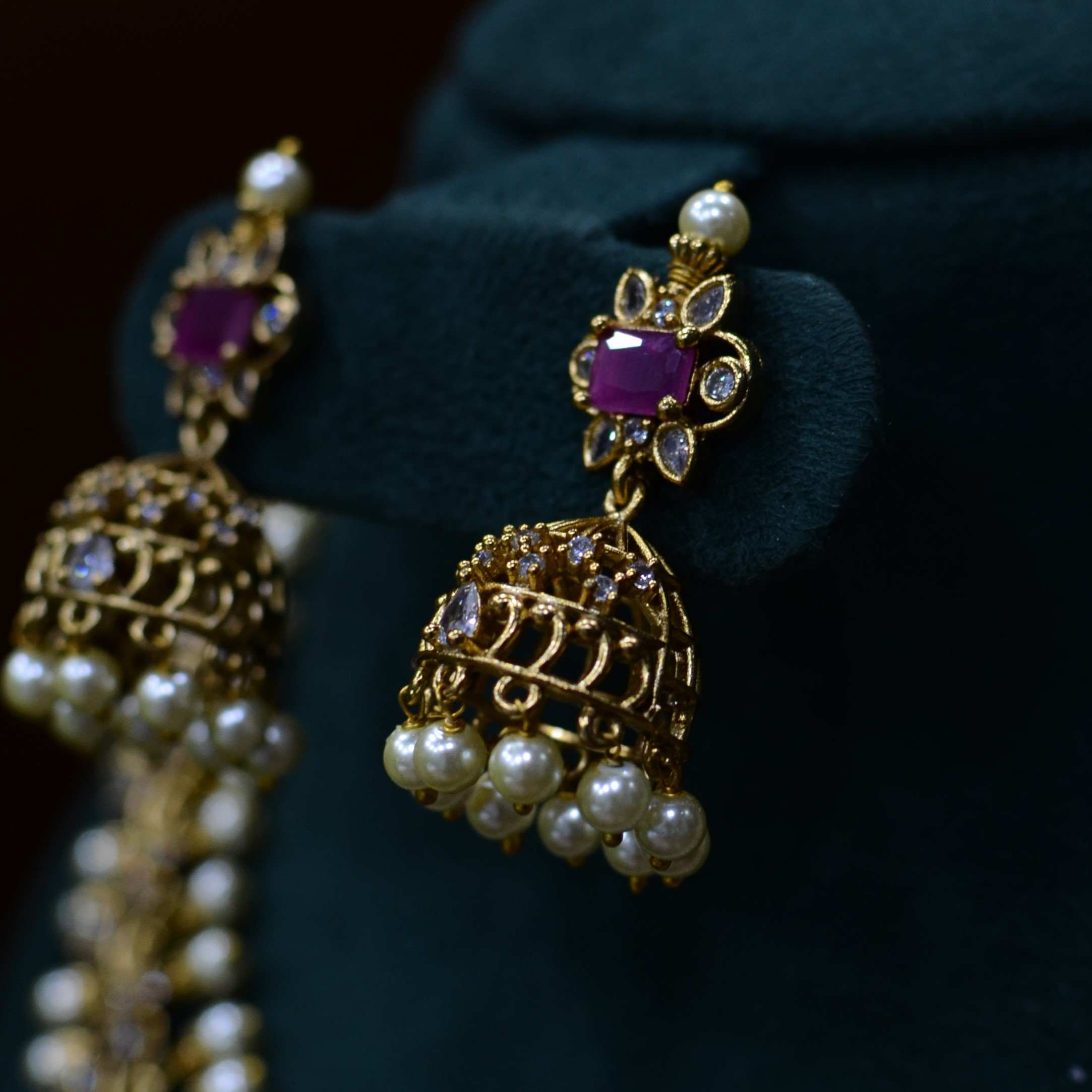 The Nila Gold Plated Traditional Pearl Choker with Jhumkas