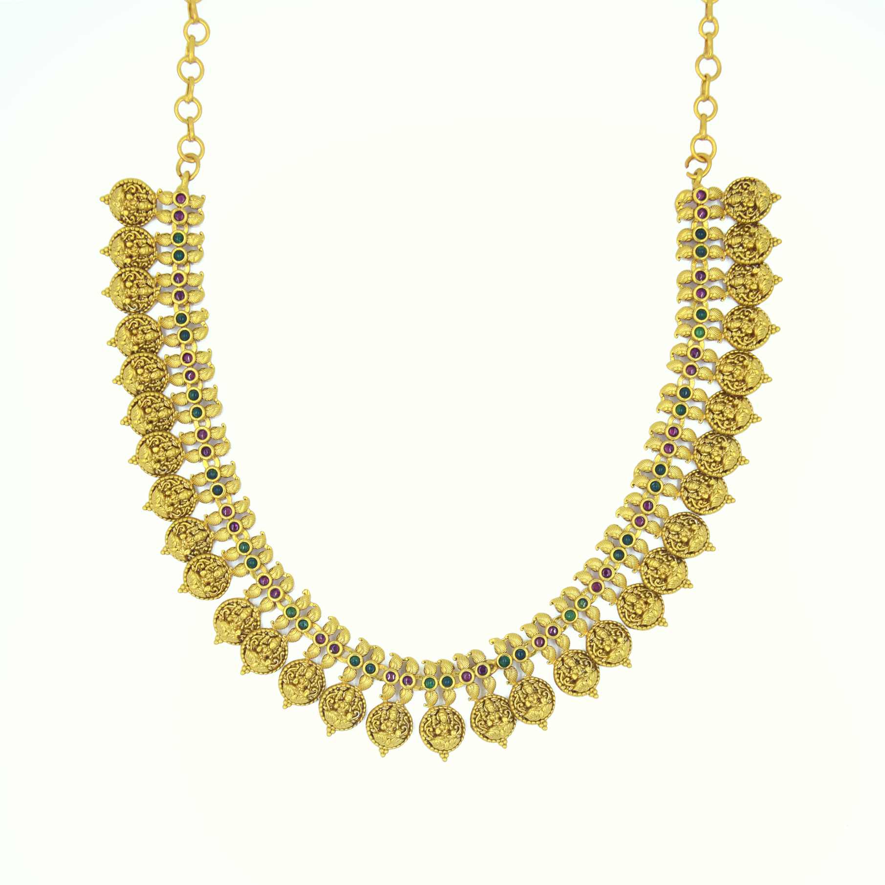 The Nila Gold Plated Small Coin Necklace with Floral Top Earrings