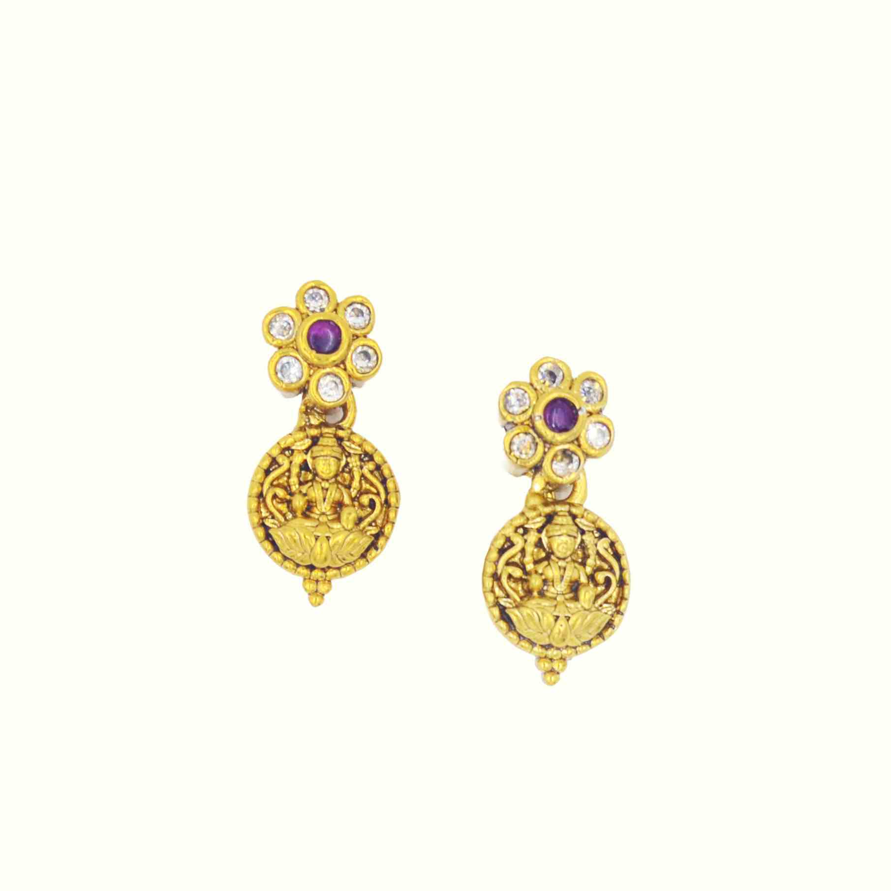 The Nila Gold Plated Small Coin Necklace with Floral Top Earrings
