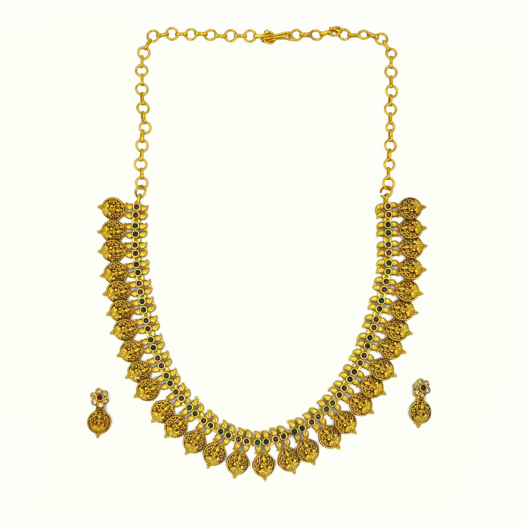 The Nila Gold Plated Small Coin Necklace with Floral Top Earrings