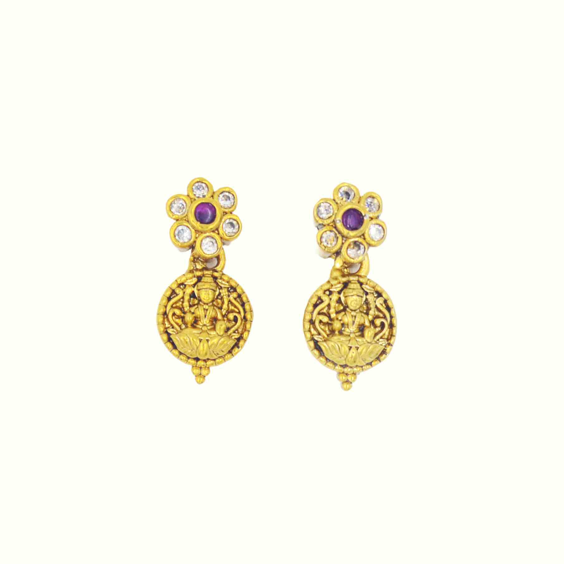 The Nila Gold Plated Small Coin Necklace with Floral Top Earrings