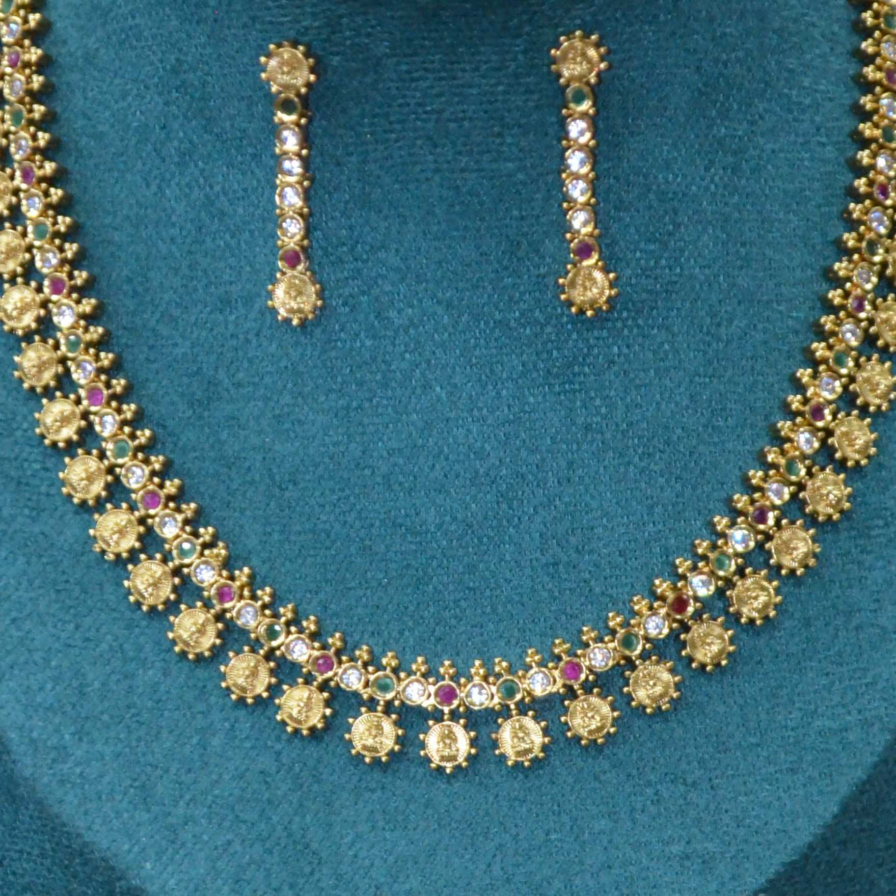 The Nila Gold Plated Traditional Coin Choker with Earrings