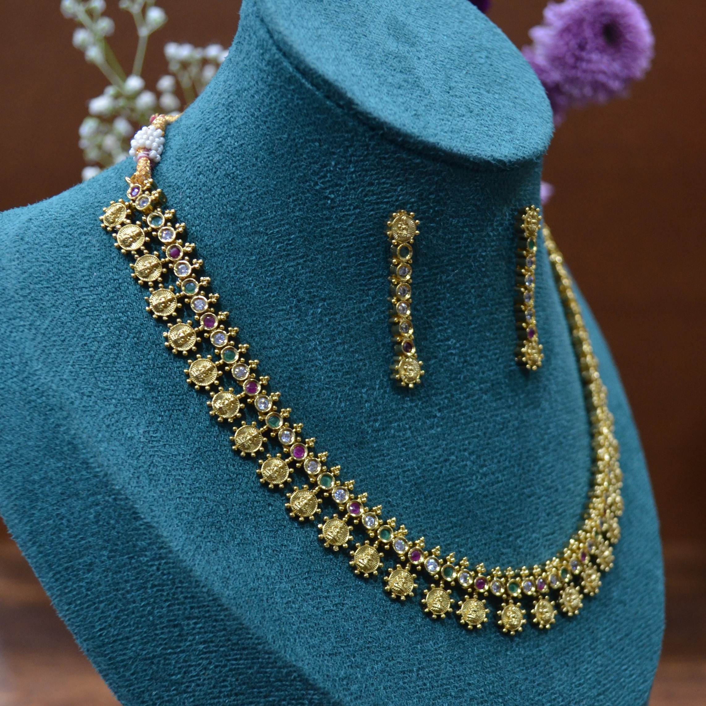 The Nila Gold Plated Traditional Coin Choker with Earrings
