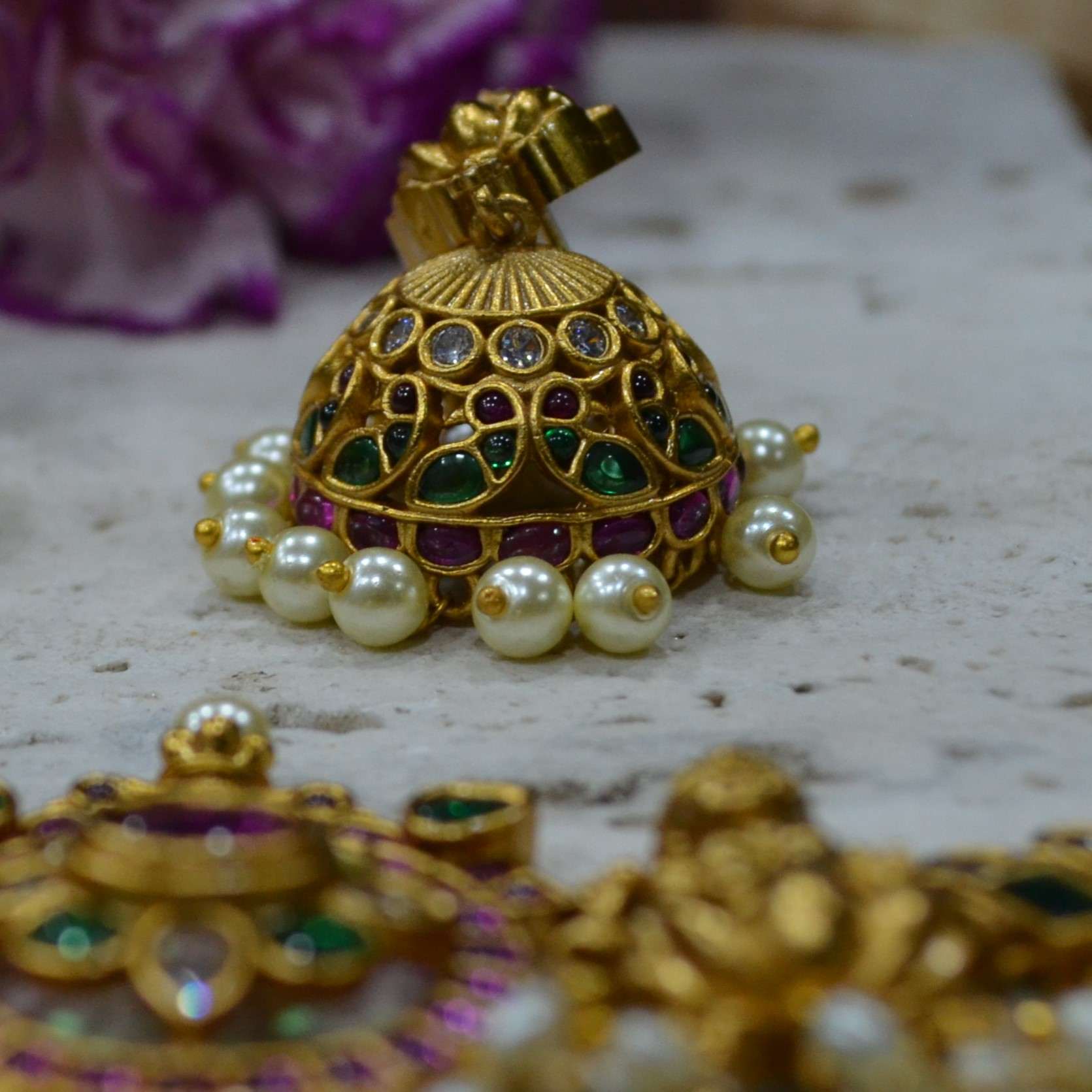 The Nila Gold Plated Antique Choker with Jhumkas