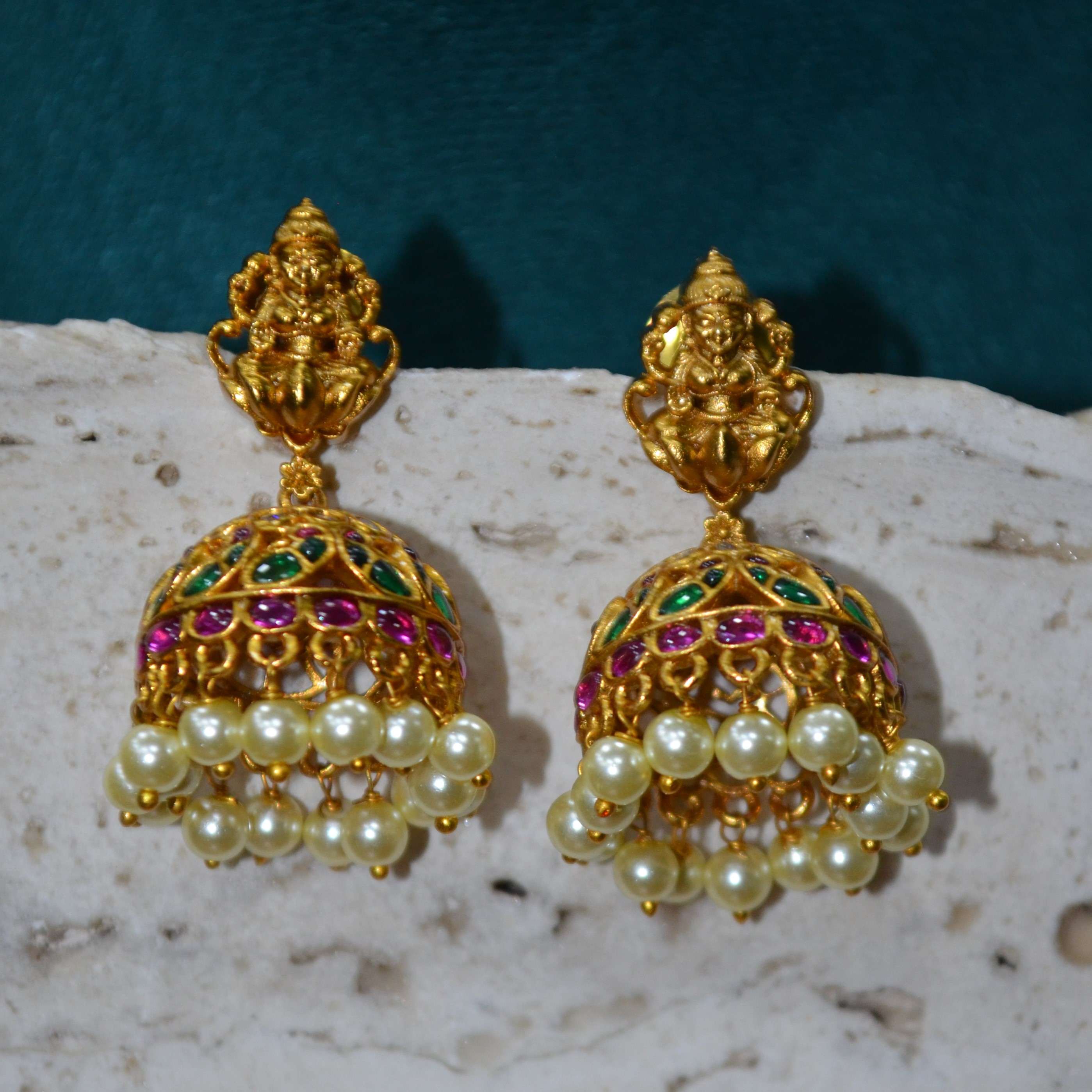 The Nila Gold Plated Antique Choker with Jhumkas
